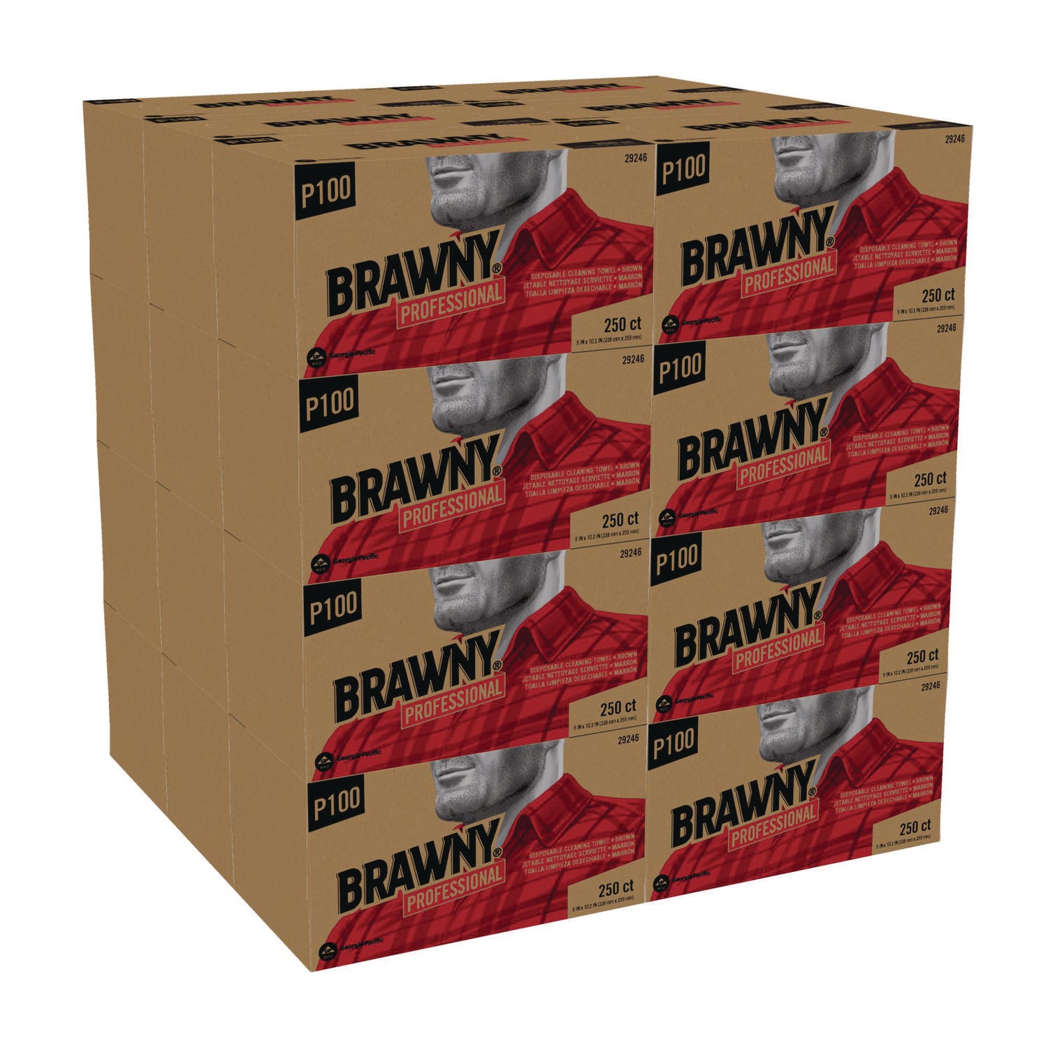 Brawny® Professional All Purpose Wipers, 1-Ply, 9 x 10.25, Brown, 250 Wipers/Box, 24 Boxes/Carton