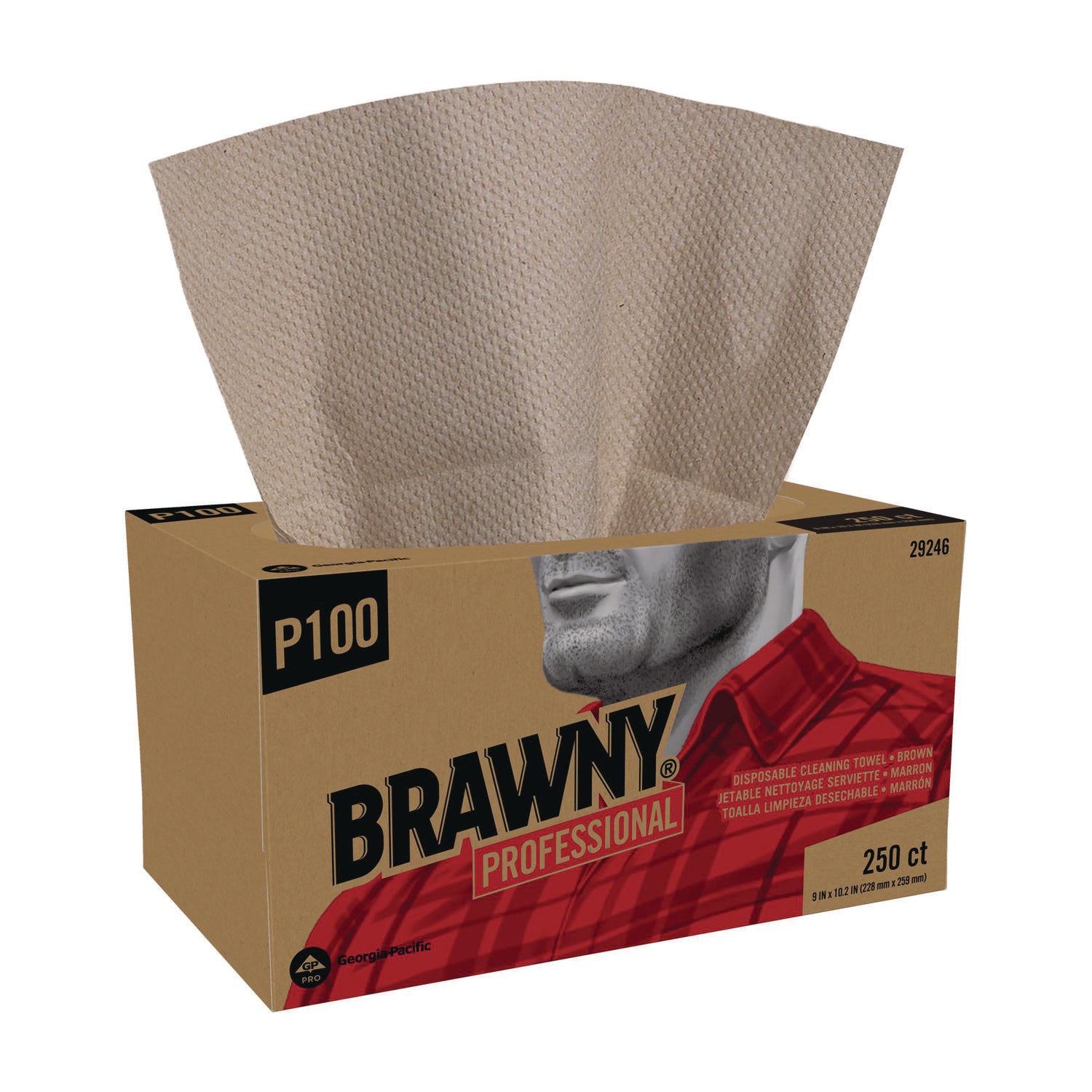 Brawny® Professional All Purpose Wipers, 1-Ply, 9 x 10.25, Brown, 250 Wipers/Box, 24 Boxes/Carton