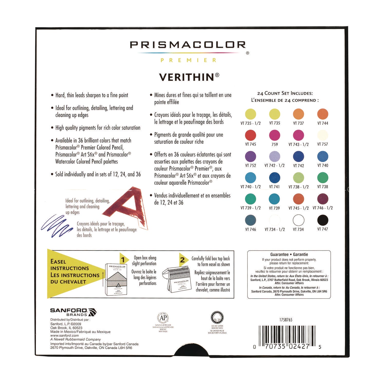 Prismacolor® Verithin Colored Pencils, Assorted Lead and Barrel Colors, 24/Set