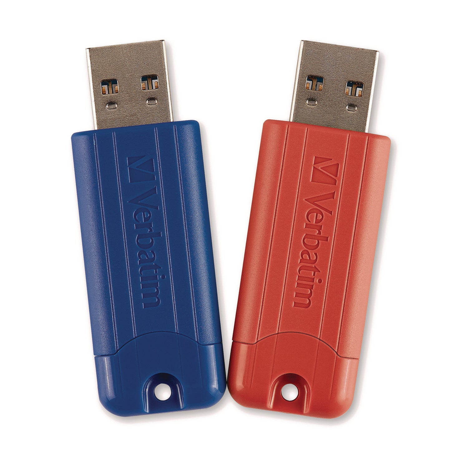 Verbatim® PinStripe USB 3.2 Flash Drive, 32 GB, Blue/Red, 2/Pack