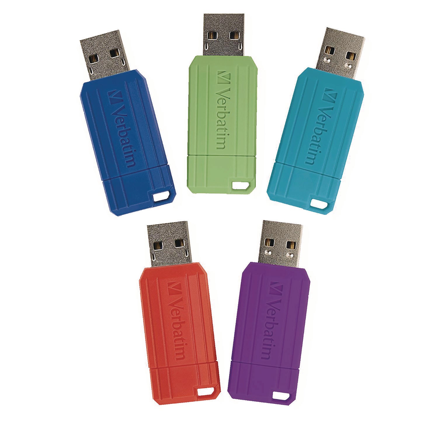 Verbatim® PinStripe USB 2.0 Flash Drive, 16 GB, Assorted Colors, 5/Pack