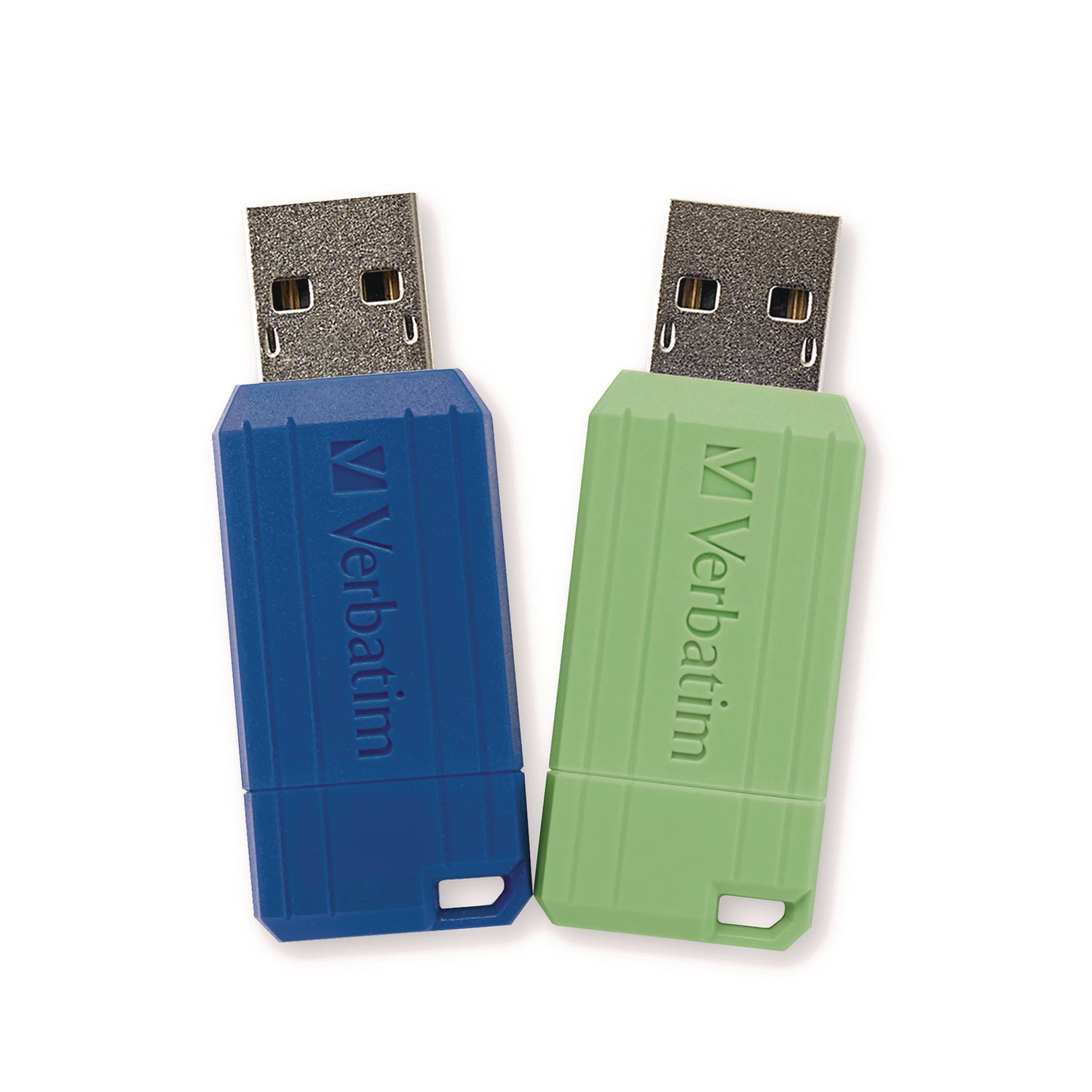 Verbatim® PinStripe USB 2.0 Flash Drive, 16 GB, Blue/Green, 2/Pack