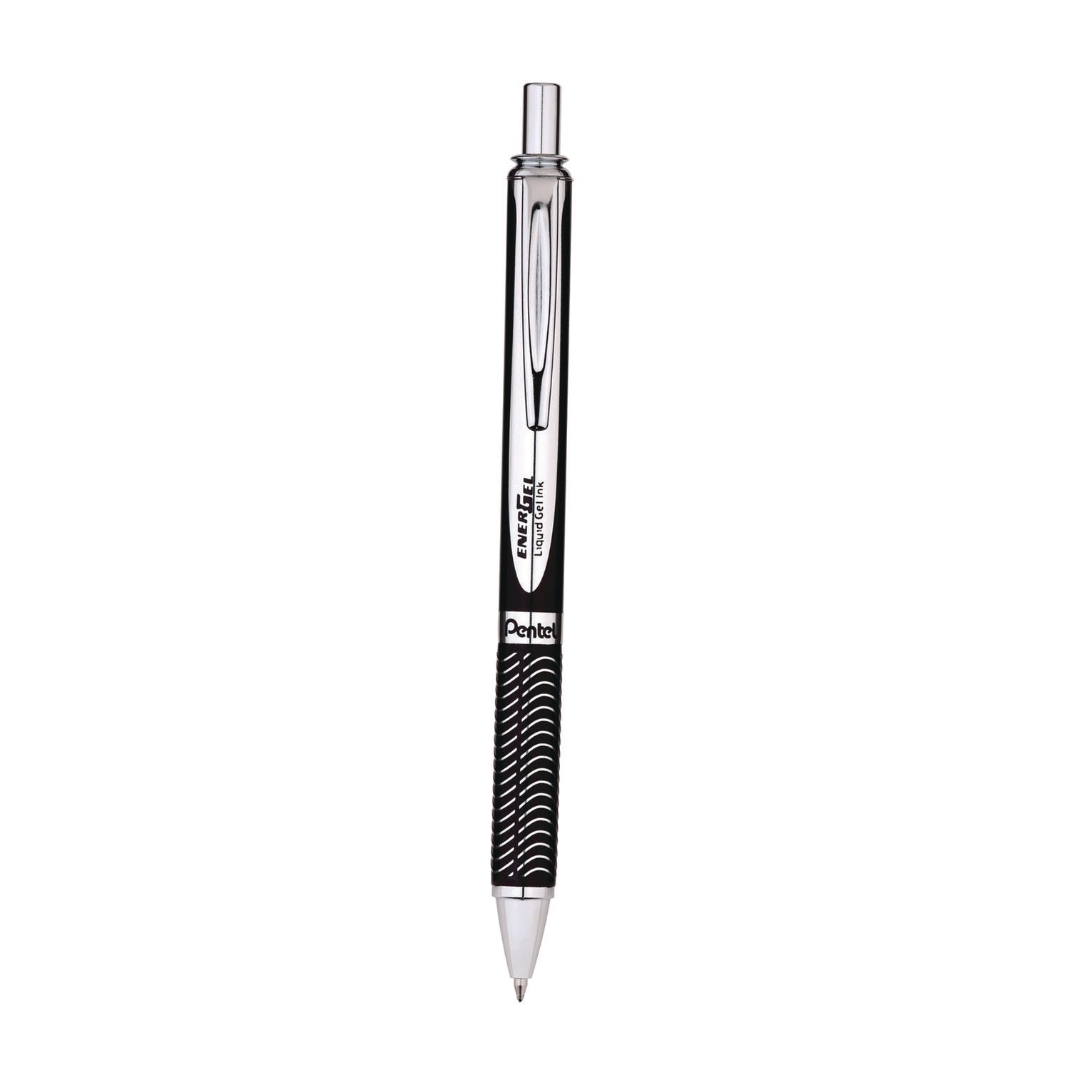 Pentel® EnerGel Alloy RT Gel Pen, Retractable, Medium 0.7 mm, Black Ink, Black/Aluminum Barrel