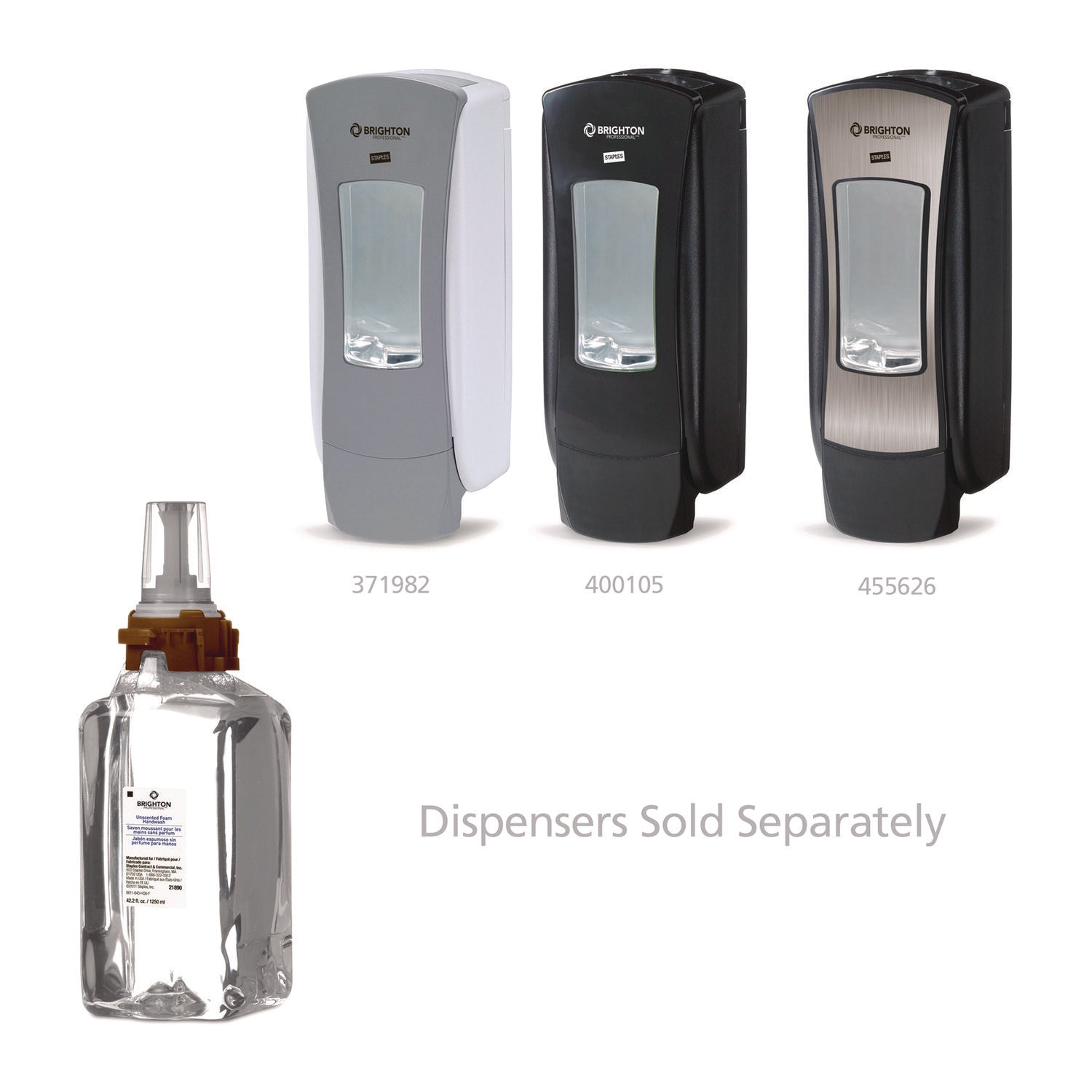 Brighton Professional™ ADX Foaming Hand Soap Refills, 1,250 mL, Unscented, 3/Carton