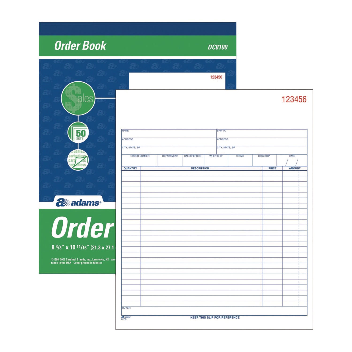 Adams® Multipart Sales Order Pad, Two-Part Carbonless, 8.38 x 10.19, 50 Forms Total