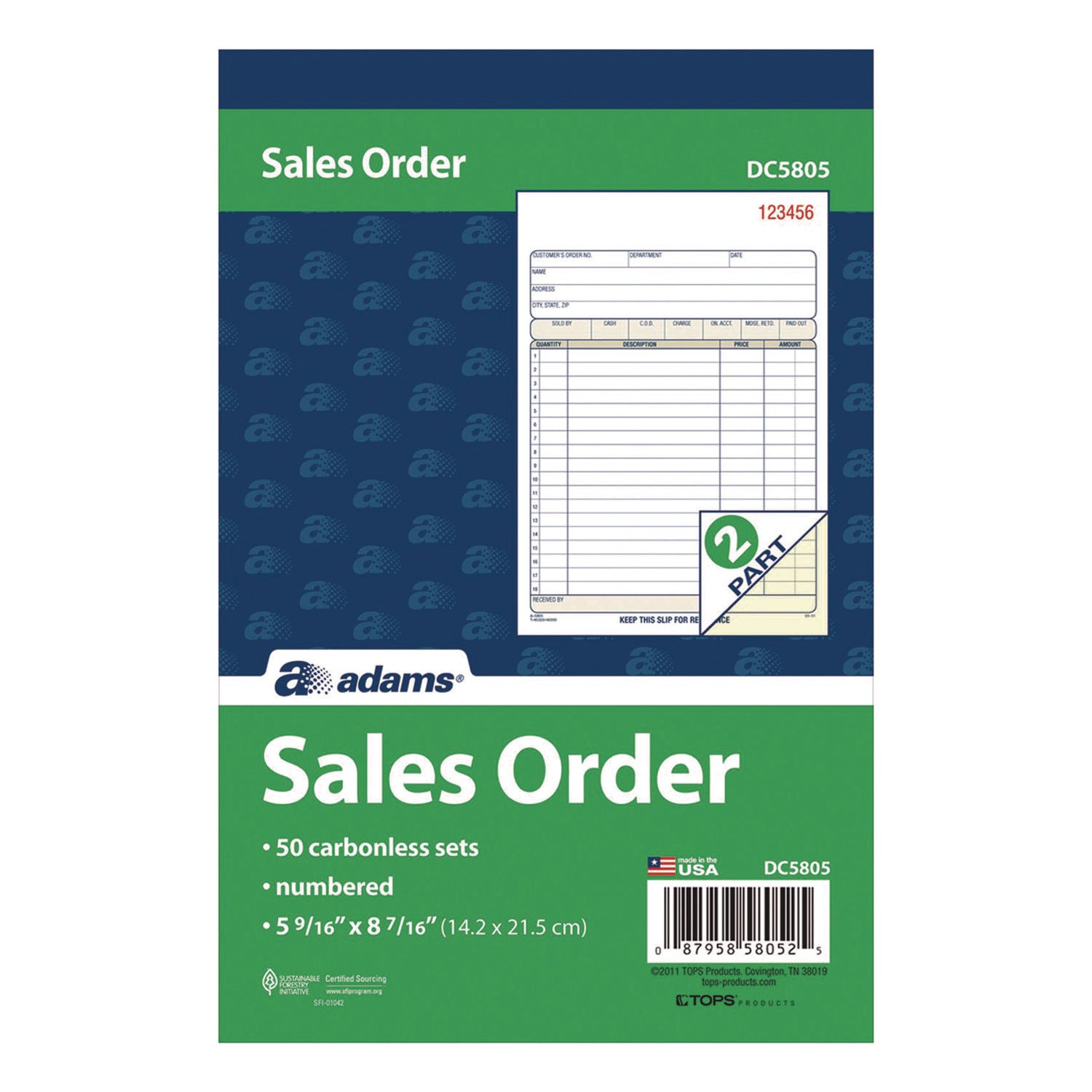 Adams® Multipart Sales Order Pad, Two-Part Carbonless, 5.56 x 7.94, 50 Forms/Pad, 10 Pads/Box
