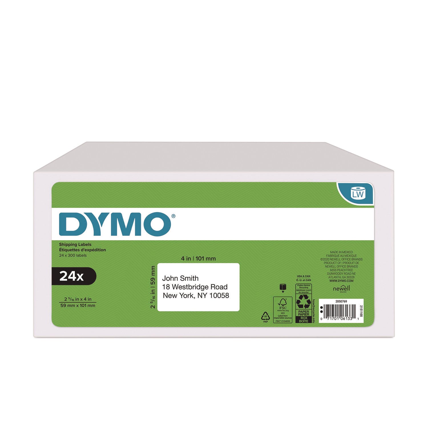 DYMO® Labels for LabelWriter Label Printer, 2.31" x 4", White, 300 Labels/Roll, 24 Rolls/Pack