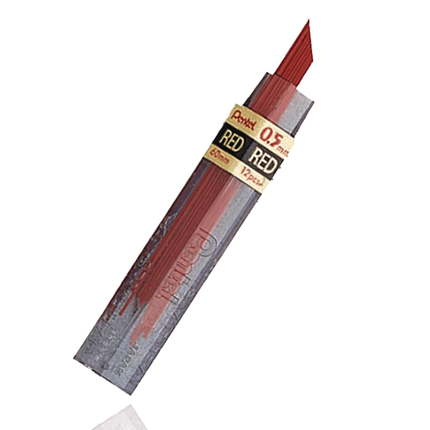 Pentel® Colored Lead Refill, 0.5 mm, HB, Red, 12 Leads/Tube, 3 Tubes