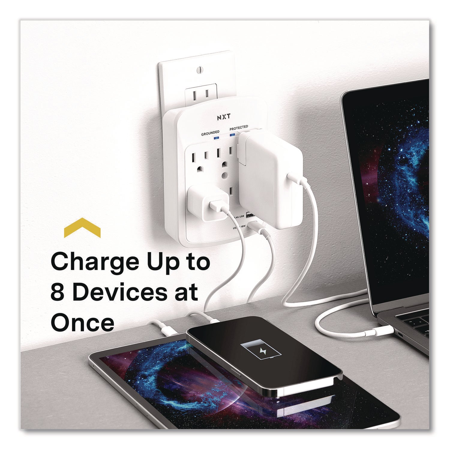 NXT Technologies™ 6-Outlet Plus USB Outlet Surge Protector, 6 AC Outlets/2 USB Outlets, 900 J, White