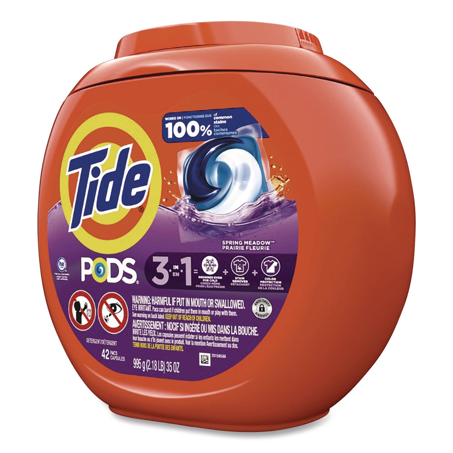 Tide® PODS Laundry Detergent, Spring Meadow Scent, 35 oz Tub, 42 Pods/Tub