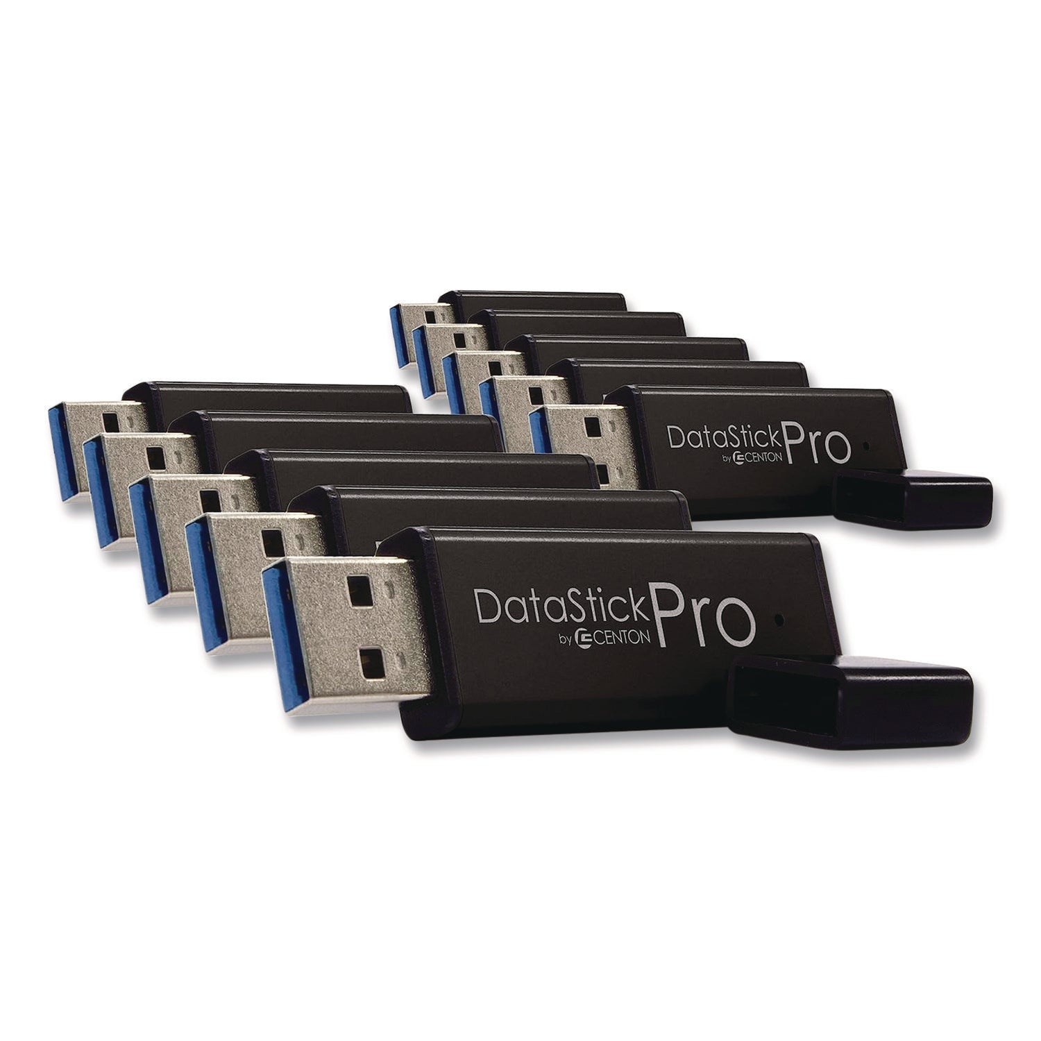 Centon DataStick Pro USB 3.2 Type A Flash Drive, 128 GB, Black, 10/Pack