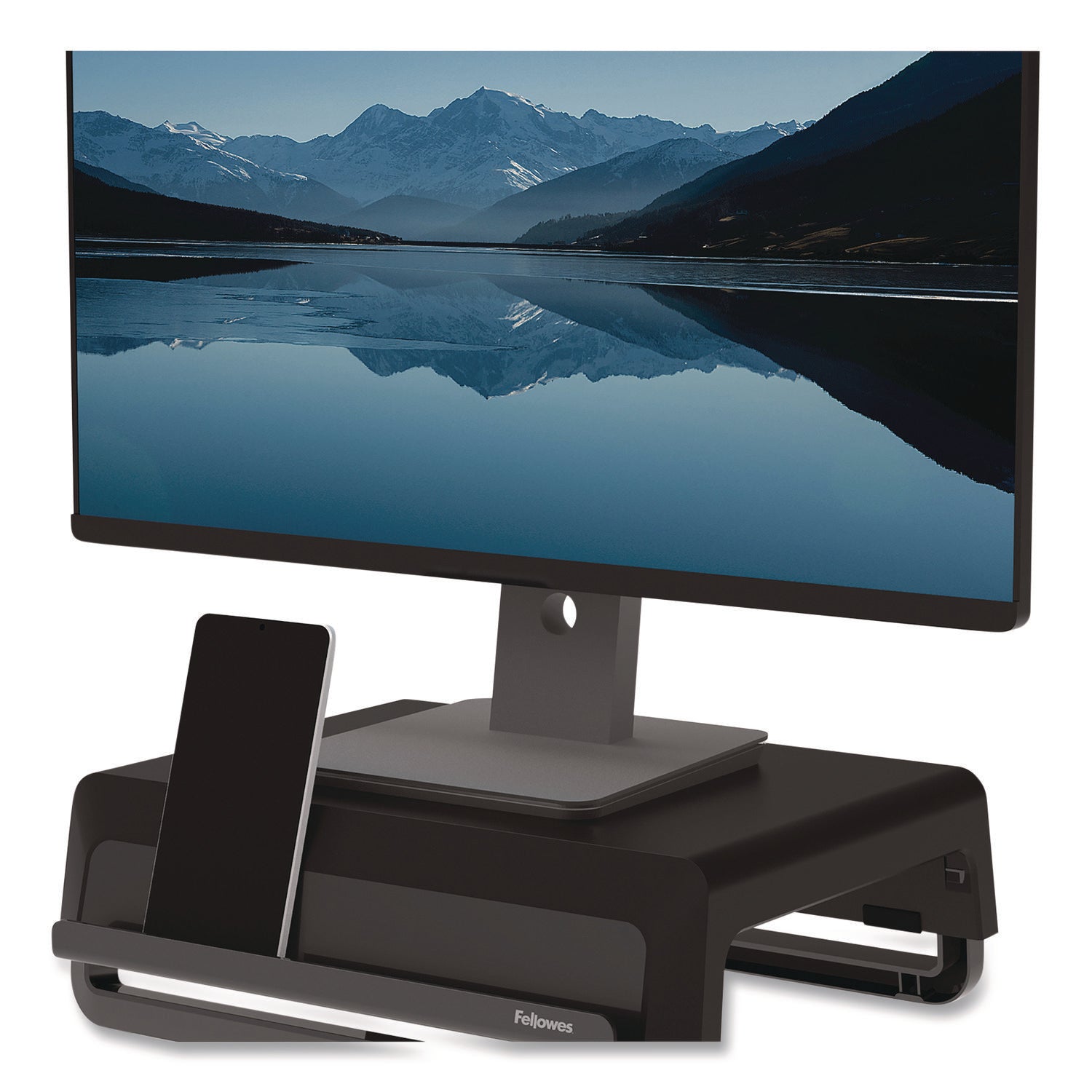Fellowes® Breyta Monitor Stand, 13.94" x 11.97" x 3.23" to 5.9", Black, Supports 33 lb