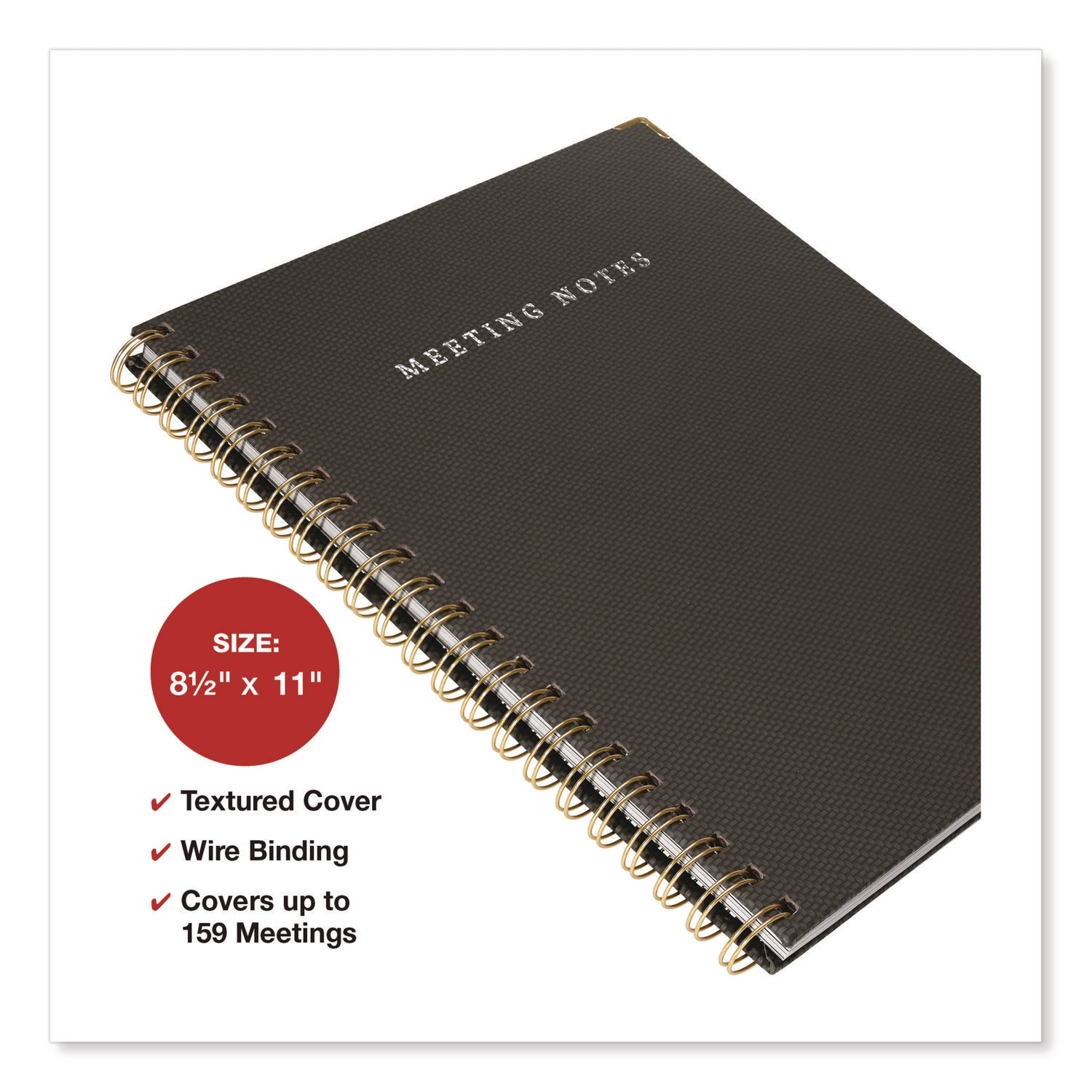 Global Printed Products Meeting Notes Book, Space for Up to 159 Meetings, Meeting-Minutes/Notes Format, Black/Gold Cover, (80) 11 x 8.5 Sheets