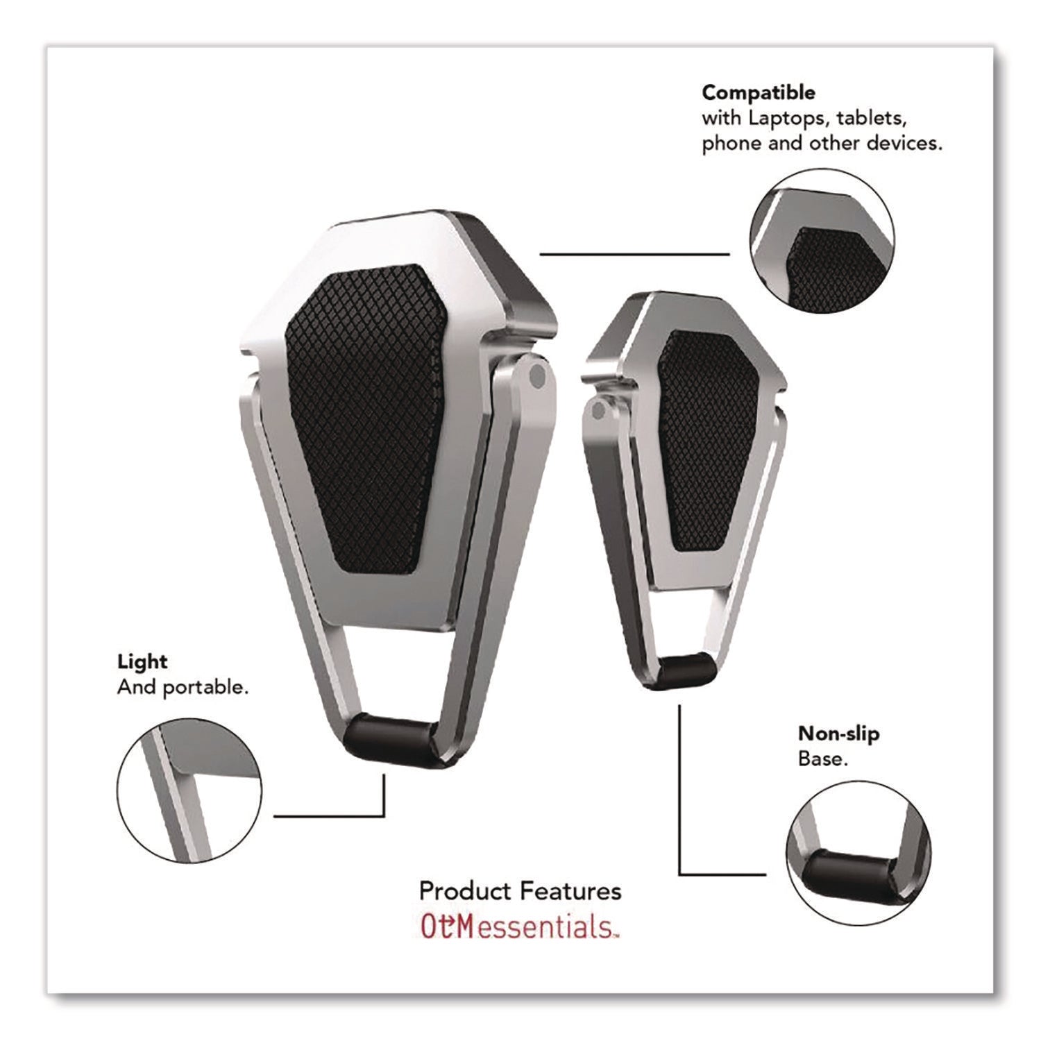 OTM Essentials™ Laptop Kickstand, 2.77" x 0.6" x 3.97, Silver/Black