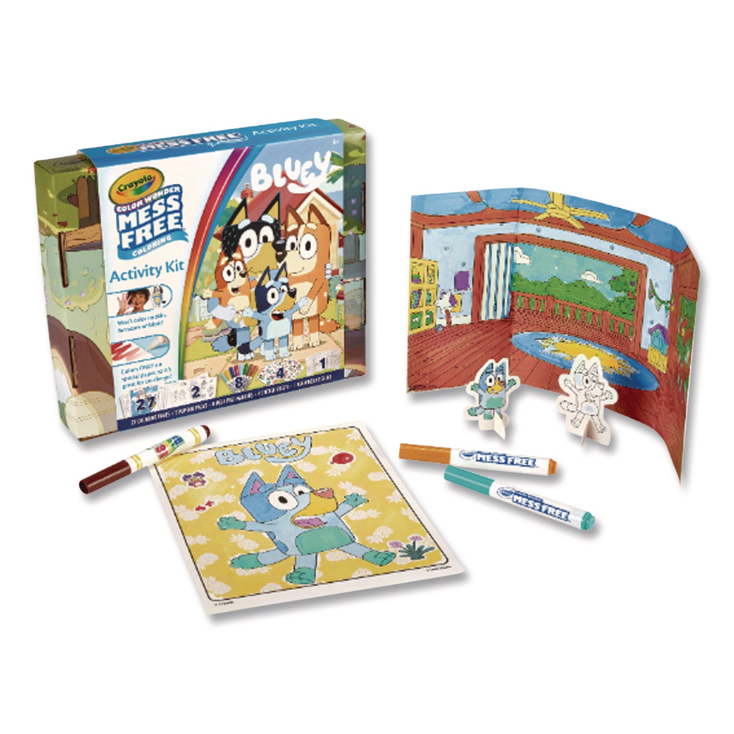 Crayola® Bluey Color Wonder Activity Kit, (27)Coloring Pages; (8)Markers; (4)Sticker Sheets; (2)Pop-Out Characters; Trifold Background
