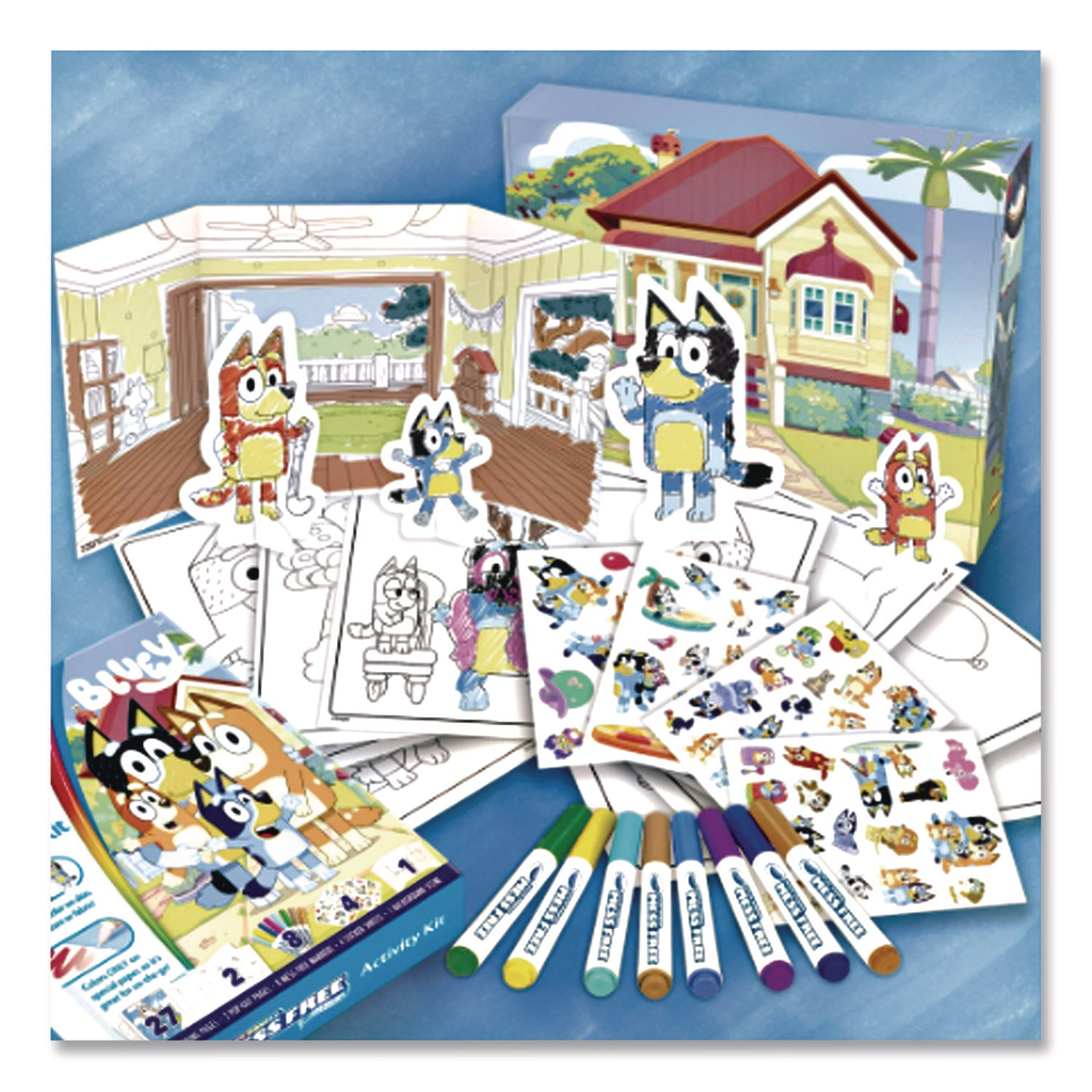 Crayola® Bluey Color Wonder Activity Kit, (27)Coloring Pages; (8)Markers; (4)Sticker Sheets; (2)Pop-Out Characters; Trifold Background