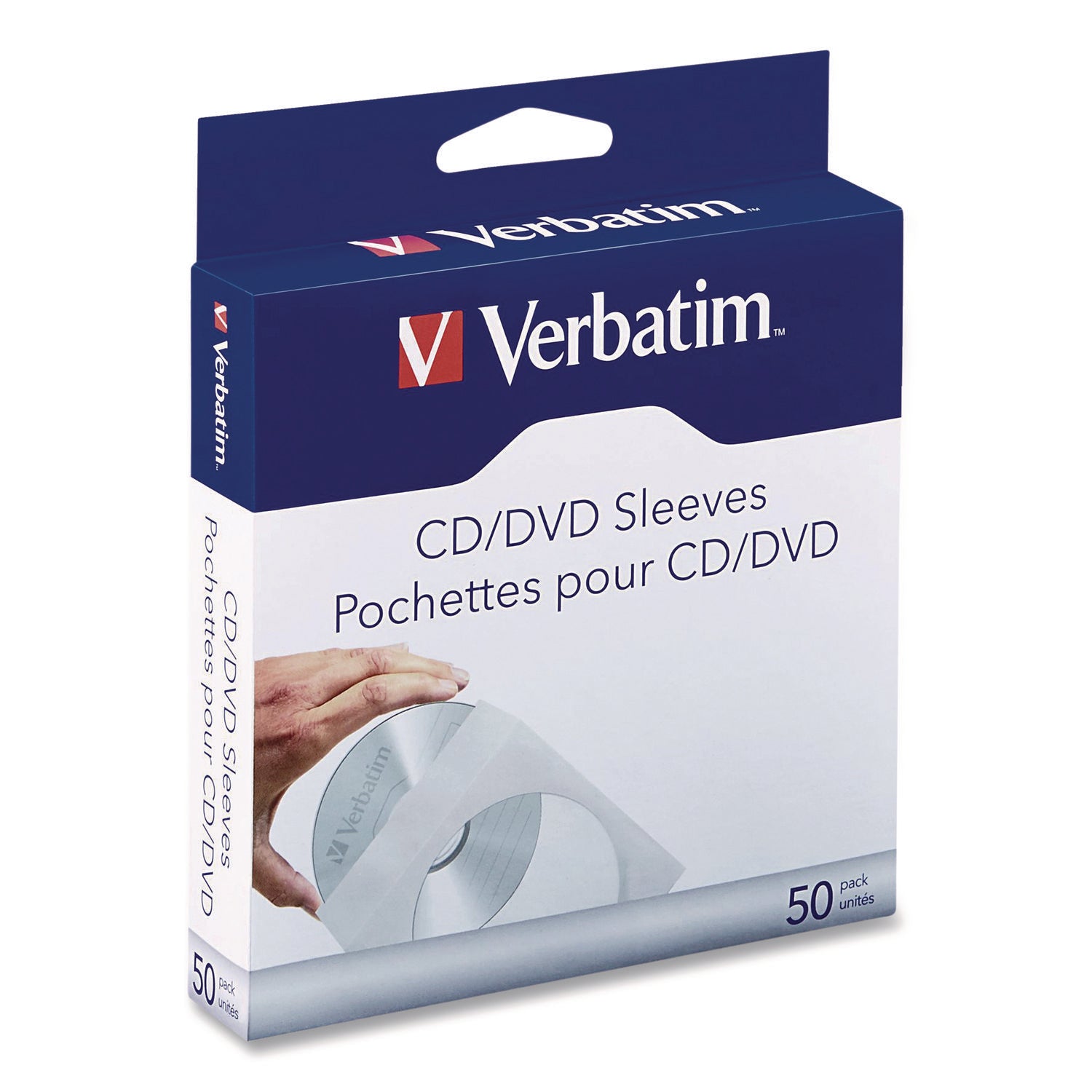 Verbatim® CD/DVD Sleeves, 1 Disc Capacity, Clear/White, 50/Box