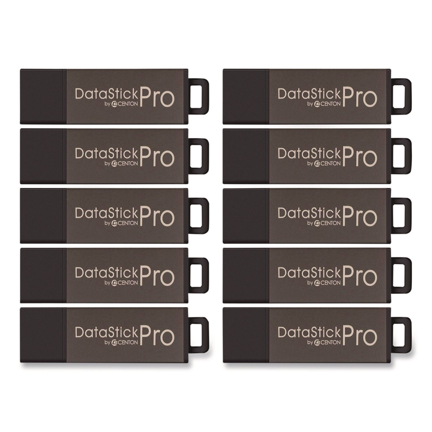 Centon DataStick Pro USB 2.0 Type A Flash Drive, 32 GB, Gray, 10/Pack