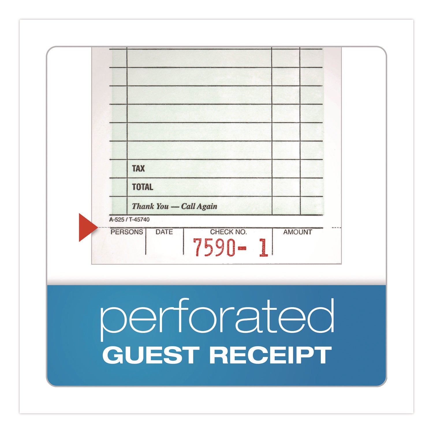 Adams® One-Part Guest Check Pad with Perforated Stub, One-Part (No Copies), 3.4 x 6.25, 50 Forms/Pad, 10 Pads/Pack