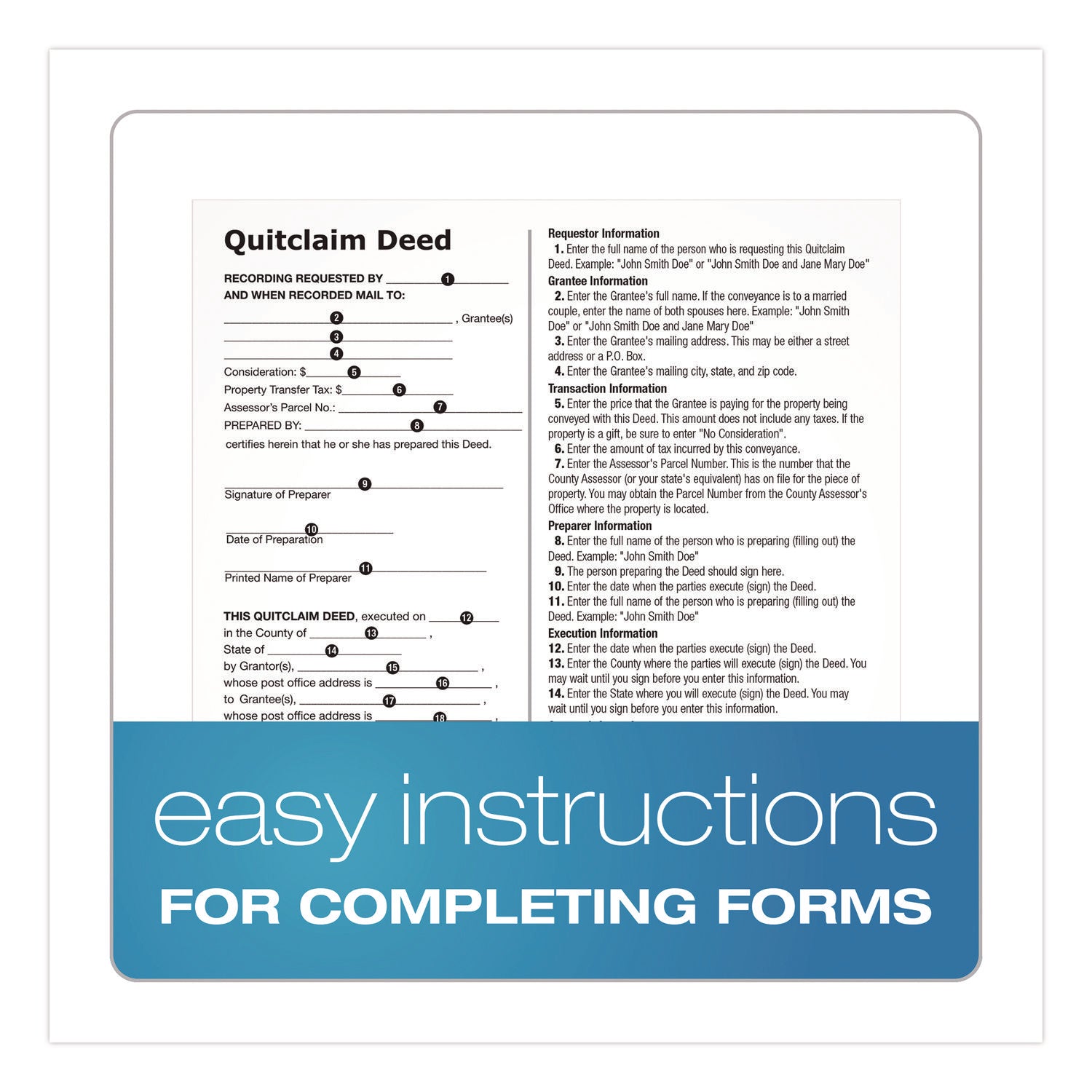 Adams® Quitclaim Deed Forms with Instructions and Free Downloads, One-Part (No Copies), 8.5 x 11, 4 Forms Total