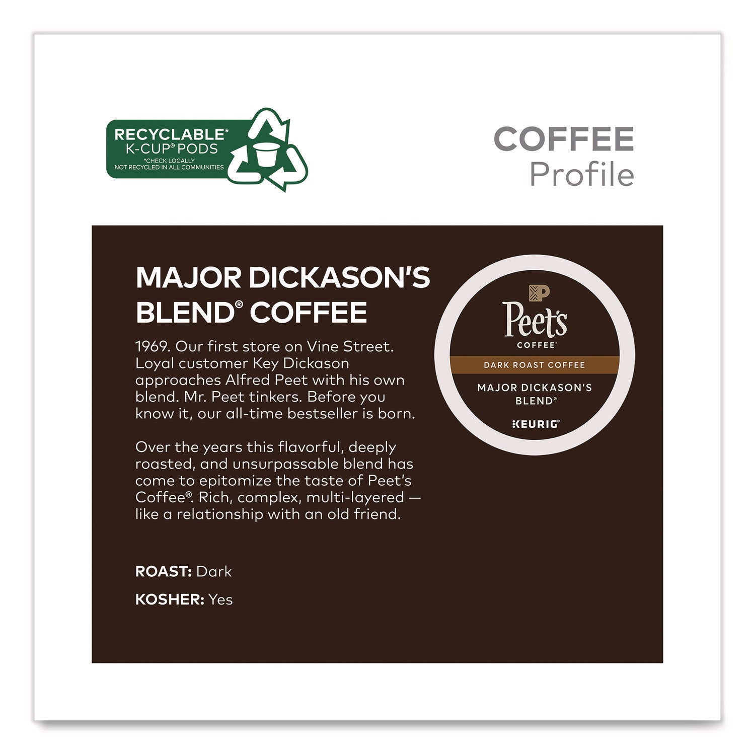 Peet's Coffee & Tea® Major Dickason's Blend K-Cups, 0.44 oz, 88/Carton