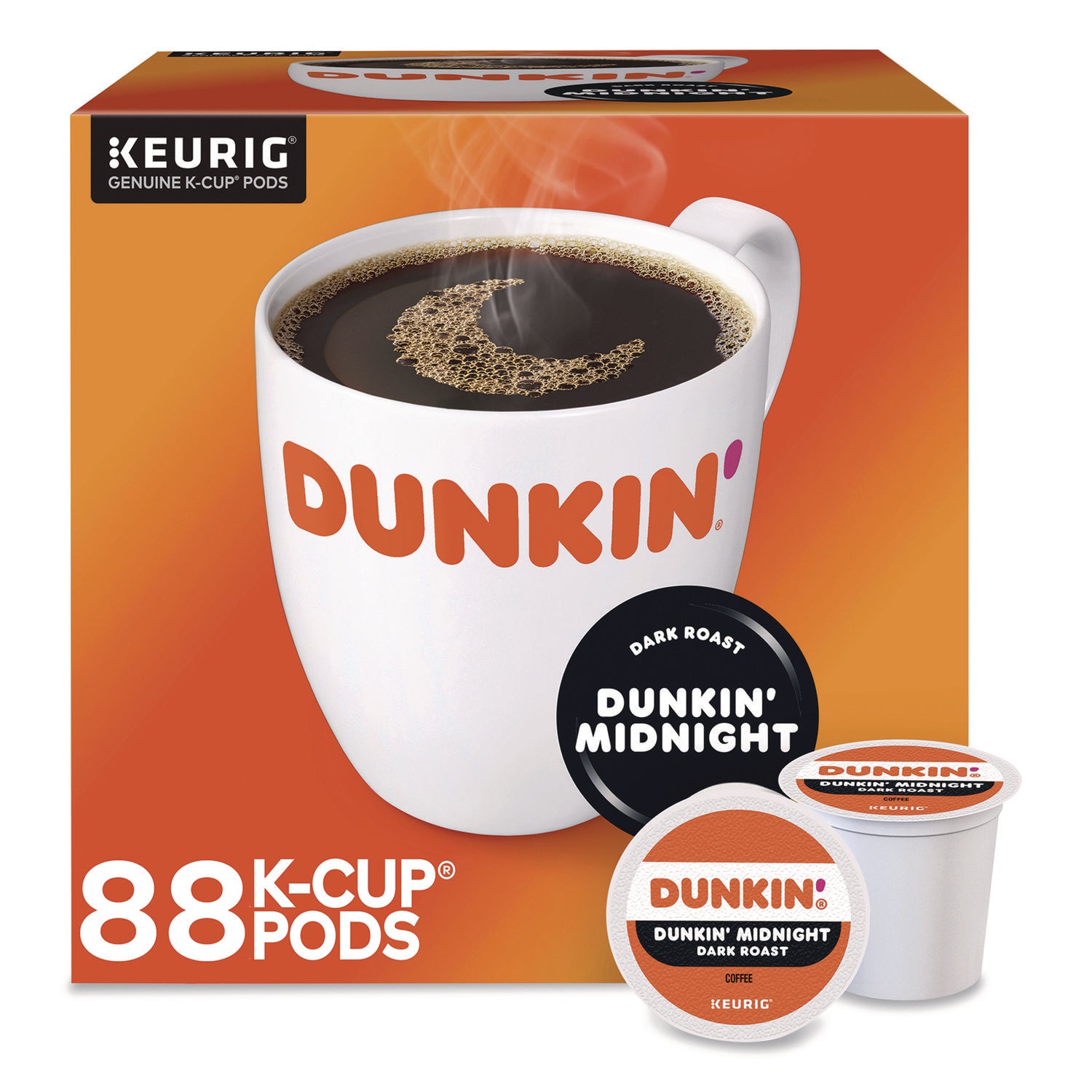 Dunkin'® Midnight Coffee K-Cups, 0.35 oz, 22/Box, 4 Boxes/Carton