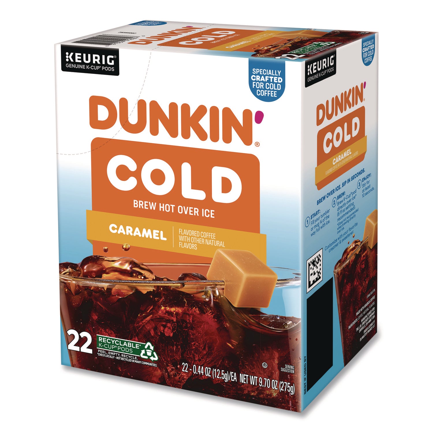 Dunkin'® Cold Iced Coffee K-Cups, Caramel, 0.44 oz, 22/Box