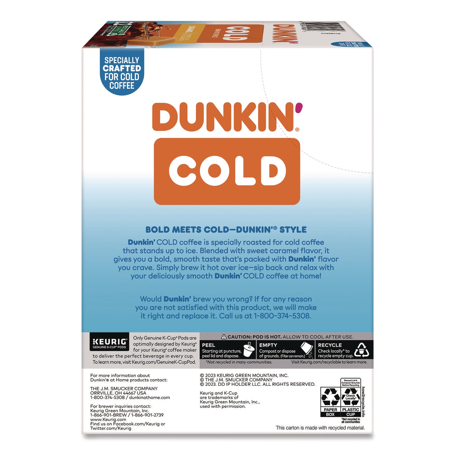 Dunkin'® Cold Iced Coffee K-Cups, Caramel, 0.44 oz, 22/Box