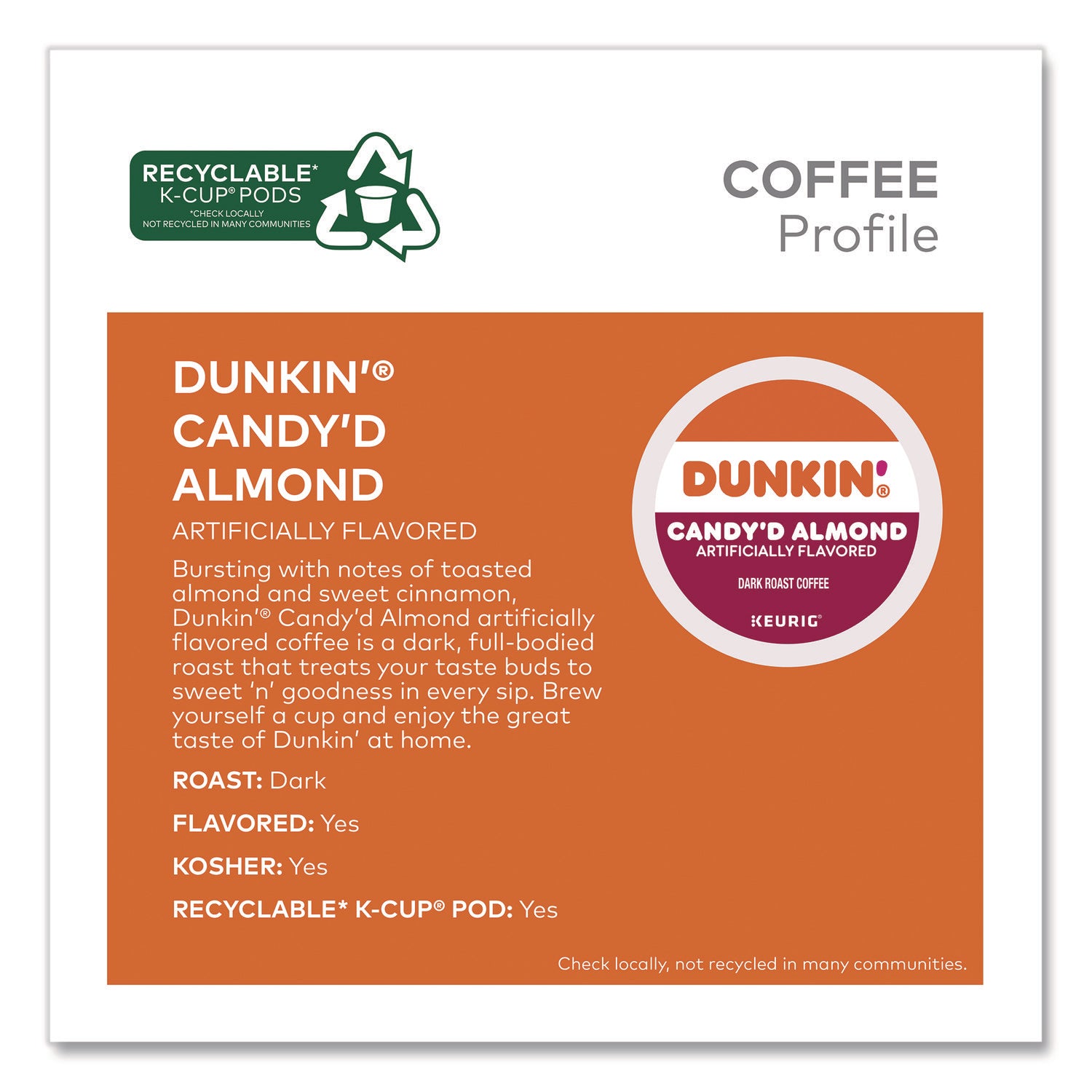 Dunkin'® Candy'd Almond Coffee K-Cups, 0.35 oz, 22/Box