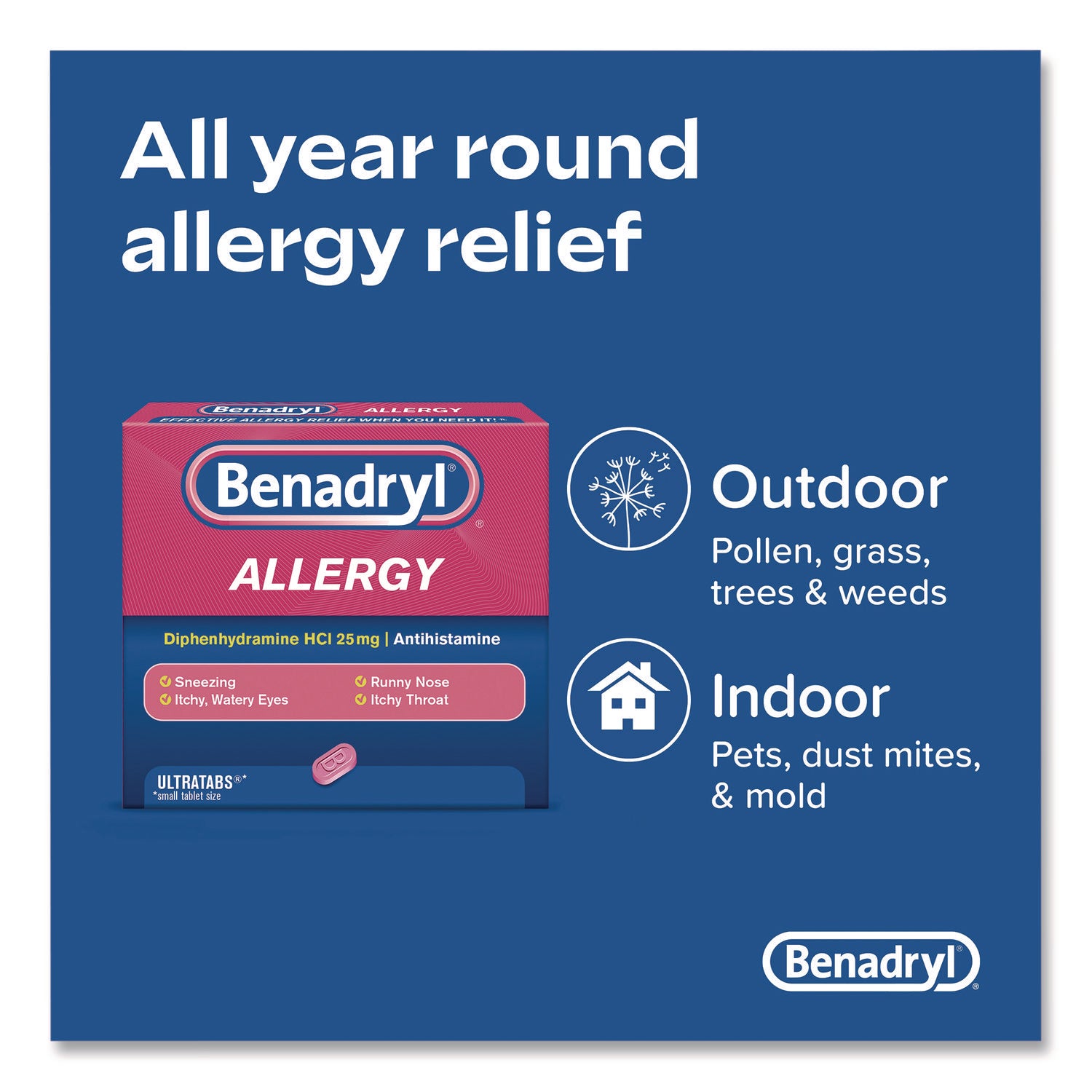 Benadryl® Allergy Ultratabs Tablets, Two-Pack, 60 Packs/Box
