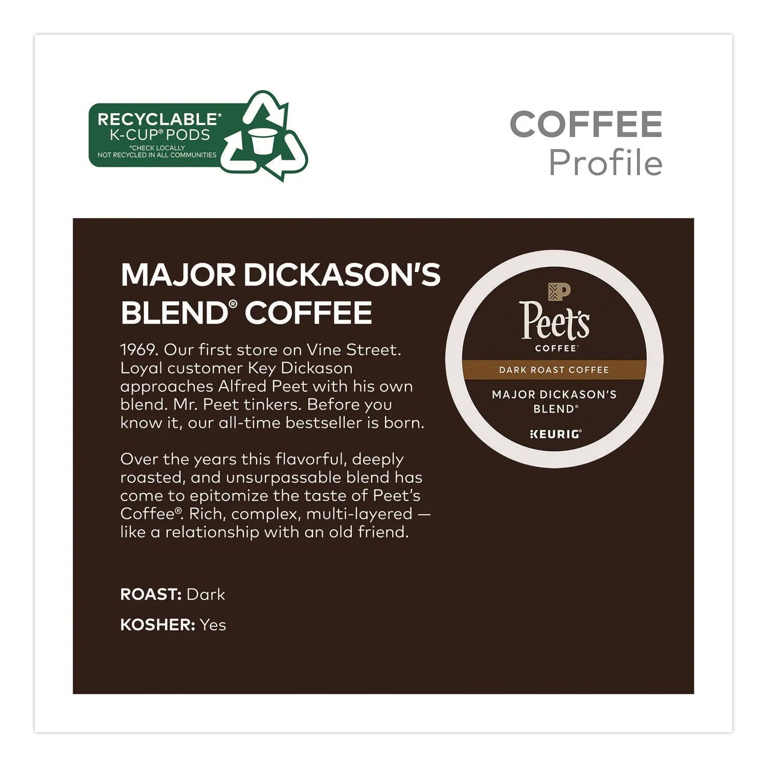 Peet's Coffee & Tea® Major Dickason's Blend K-Cups, 0.44 oz, 40/Box Peet's Coffee & Tea® Flipcost