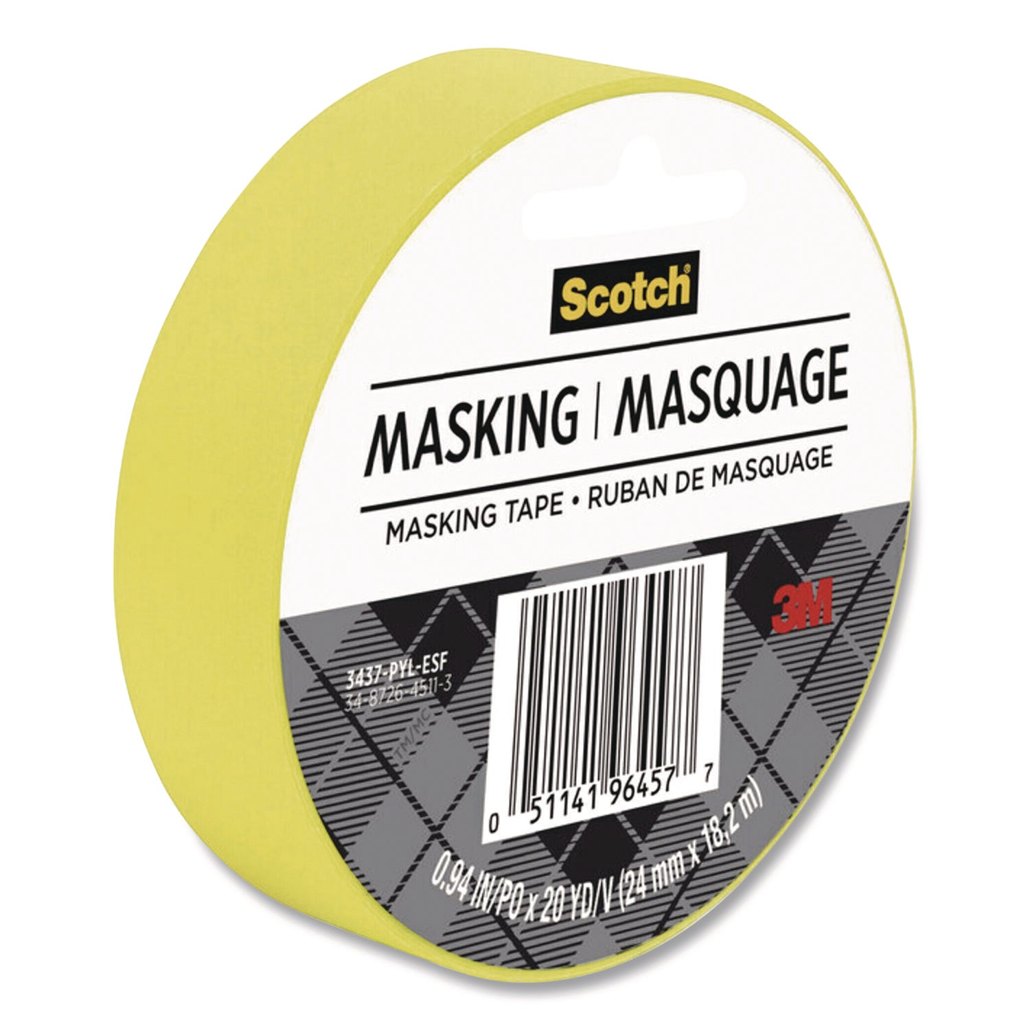 Scotch® Expressions Masking Tape, 3" Core, 0.94" x 20 yds, Yellow