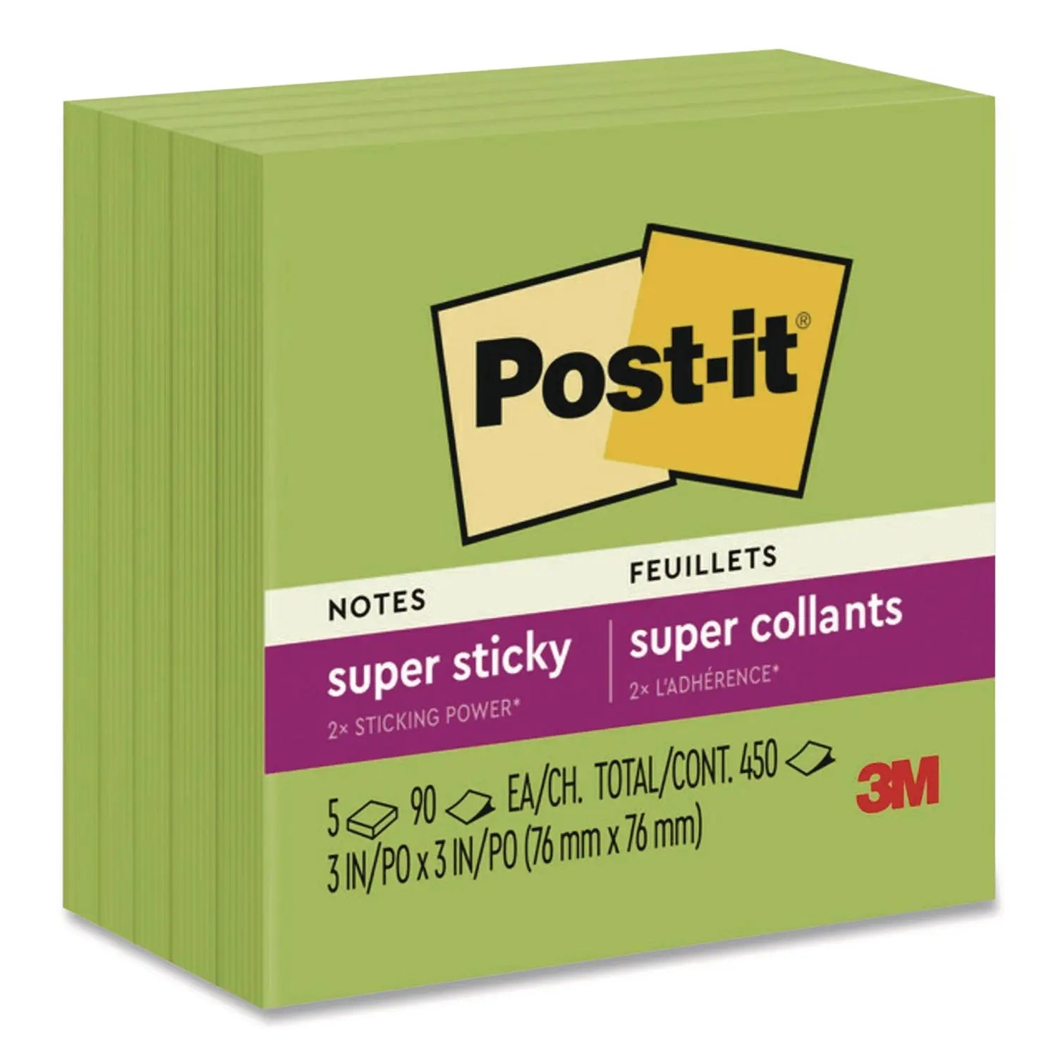 Post-it® Notes Super Sticky Super Sticky Pads in Energy Boost Collection Colors, 3 x 3, Limeade, 90 Sheets/Pad, 5 Pads/Pack Post-it® Notes Super Sticky Flipcost