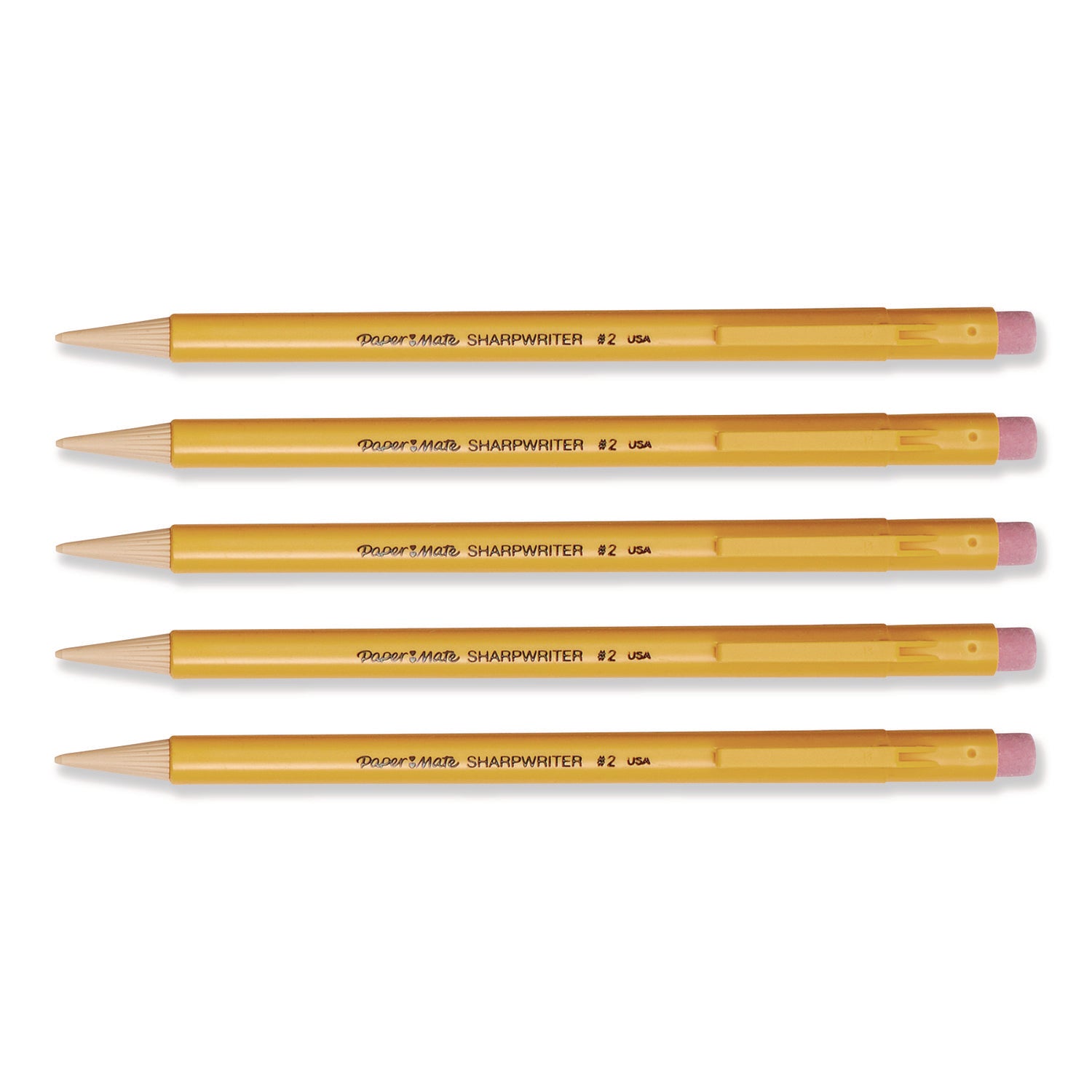 Paper Mate® Sharpwriter Mechanical Pencil, 0.7 mm, HB (#2), Black Lead, Classic Yellow Barrel, 5/Pack
