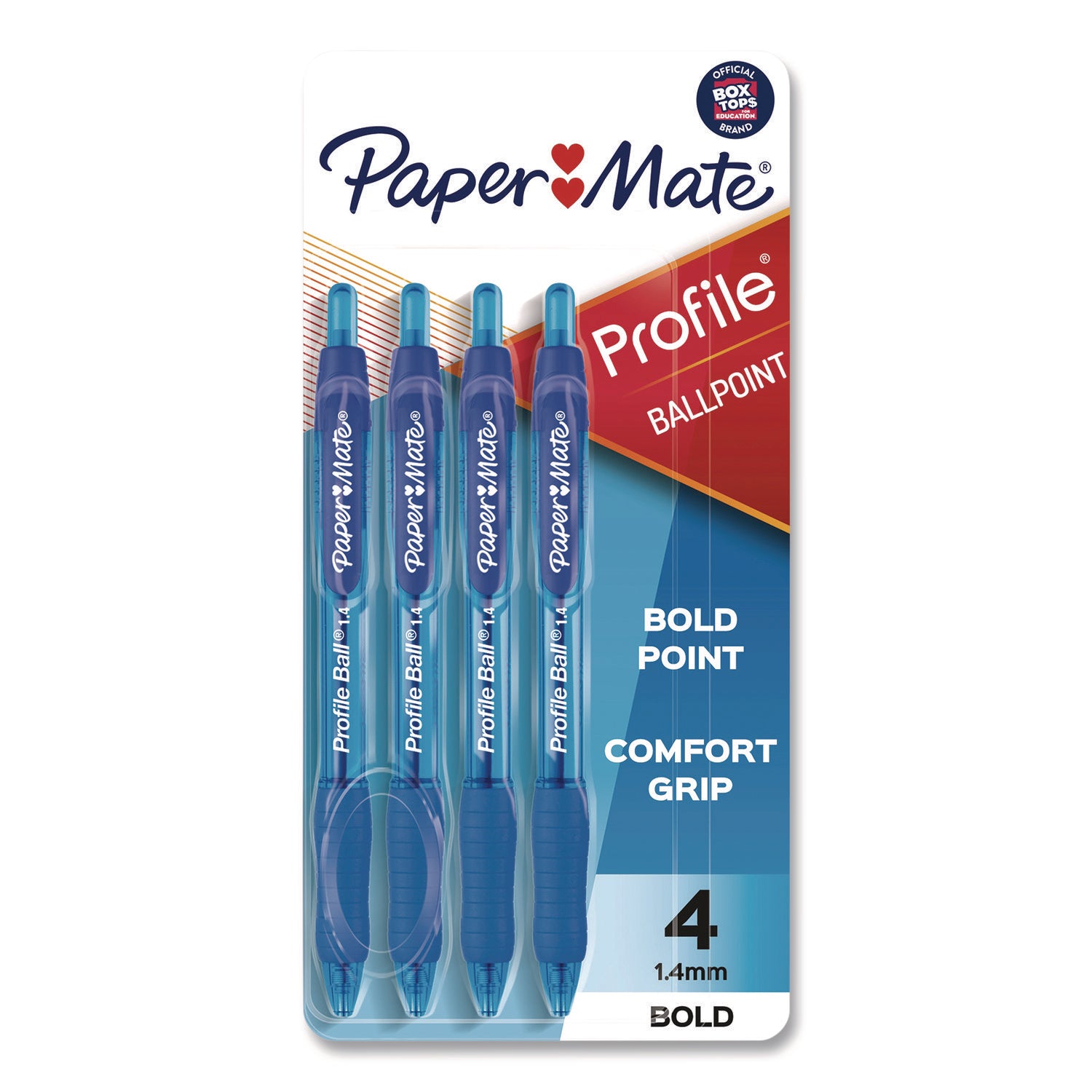 Paper Mate® Profile Ballpoint Pen, Retractable, Bold 1.4 mm, Blue Ink, Translucent Blue Barrel, 4/Pack