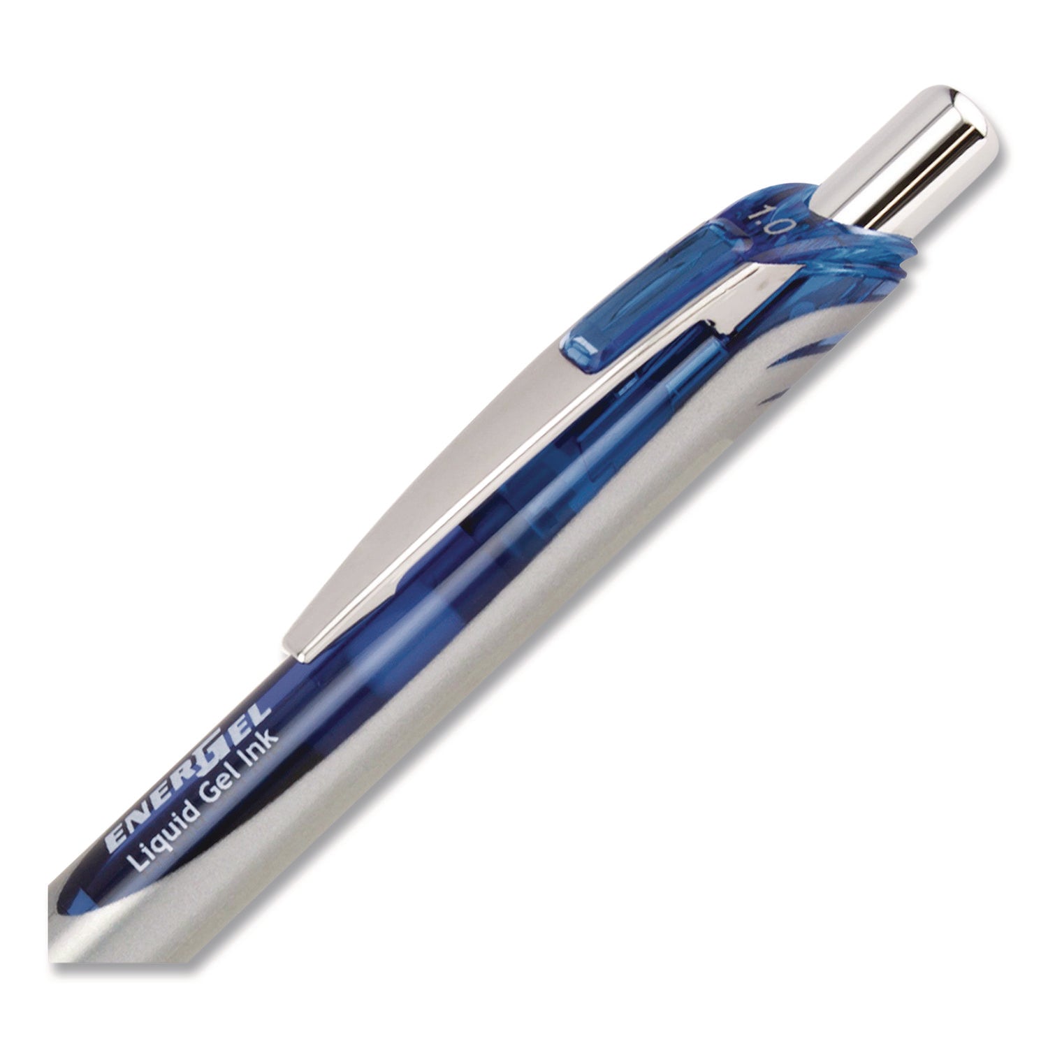 Pentel® EnerGel RTX Gel Pen, Retractable, Bold 1 mm, Blue Ink, Blue/Gray Barrel, Dozen
