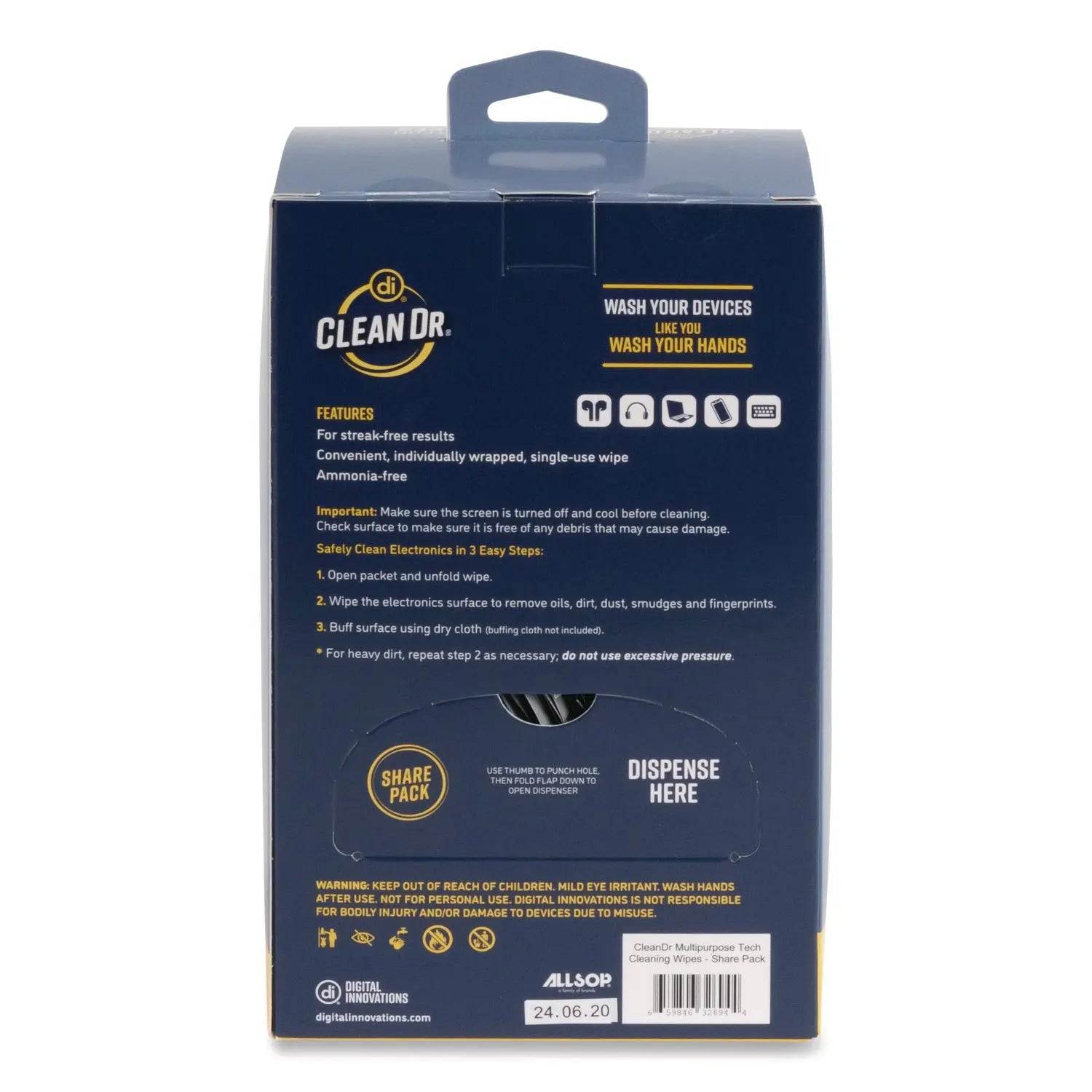 Digital Innovations ScreenDr Multipurpose Tech Cleaning Wipes, 10-Ply, 7 x 4, Unscented, White, 200/Pack Digital Innovations Flipcost