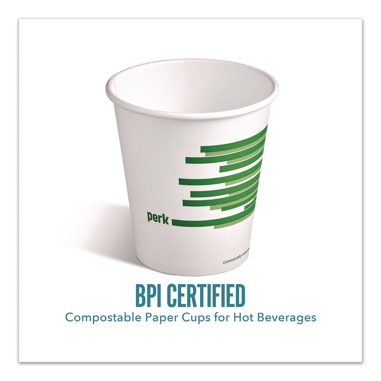 Perk™ Eco-ID Compostable Paper Hot Cups, 10 oz, White/Green, 500/Carton