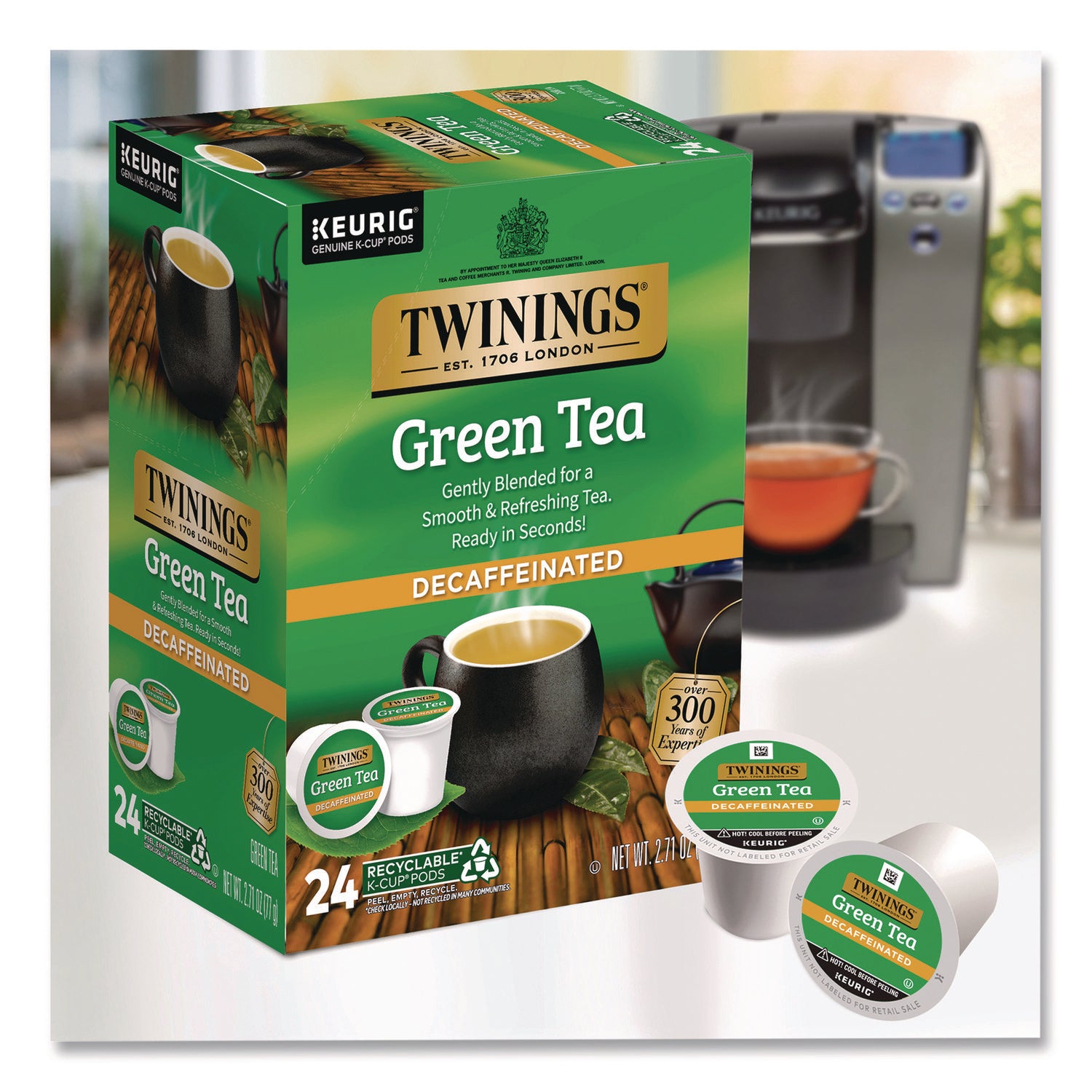 TWININGS® Tea K-Cups, Decaf Green Tea, 0.11 oz, 24/Box