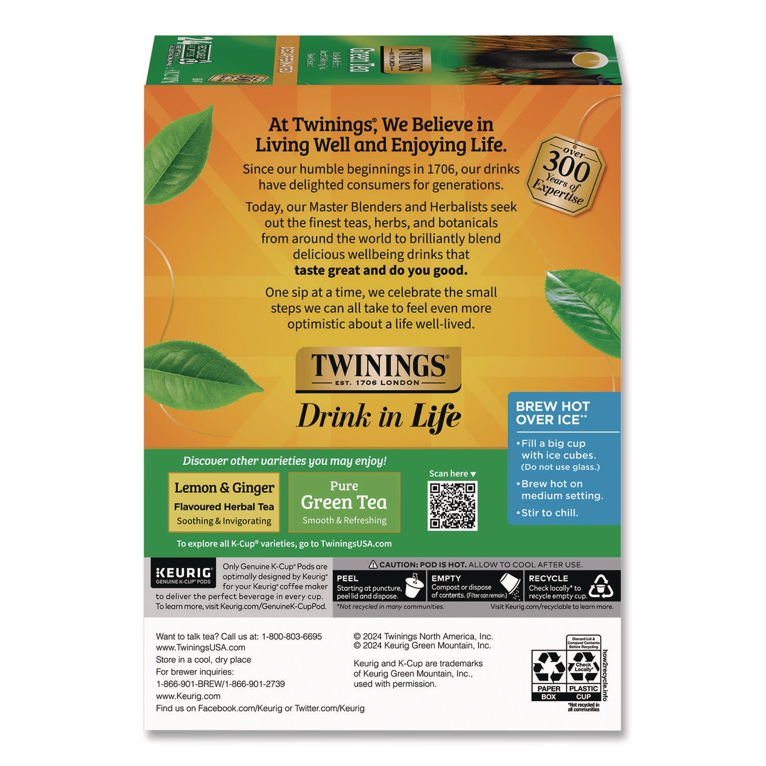 TWININGS® Tea K-Cups, Decaf Green Tea, 0.11 oz, 24/Box