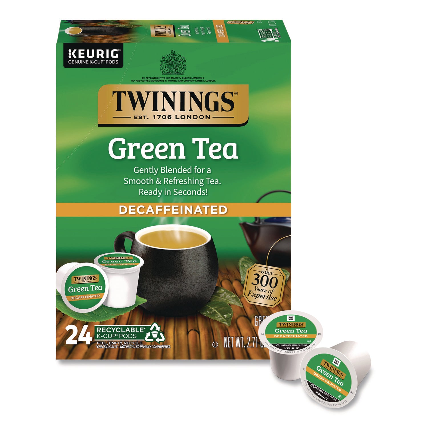 TWININGS® Tea K-Cups, Decaf Green Tea, 0.11 oz, 24/Box