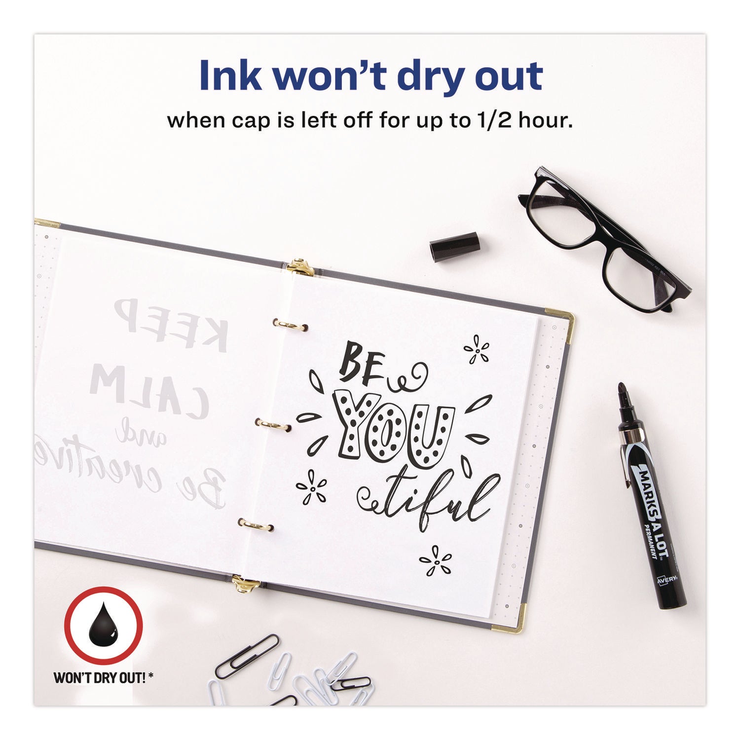 Avery® MARKS A LOT Large Desk-Style Permanent Marker with Metal Pocket Clip, Broad Bullet Tip, Black