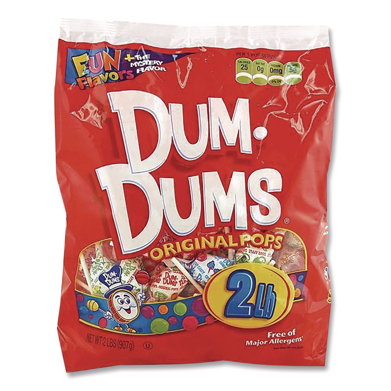 Spangler® Dum-Dum-Pops, Assorted Flavors, Individually Wrapped, 2 lb Bag, 200 Pieces/Bag, 6 Bags/Carton