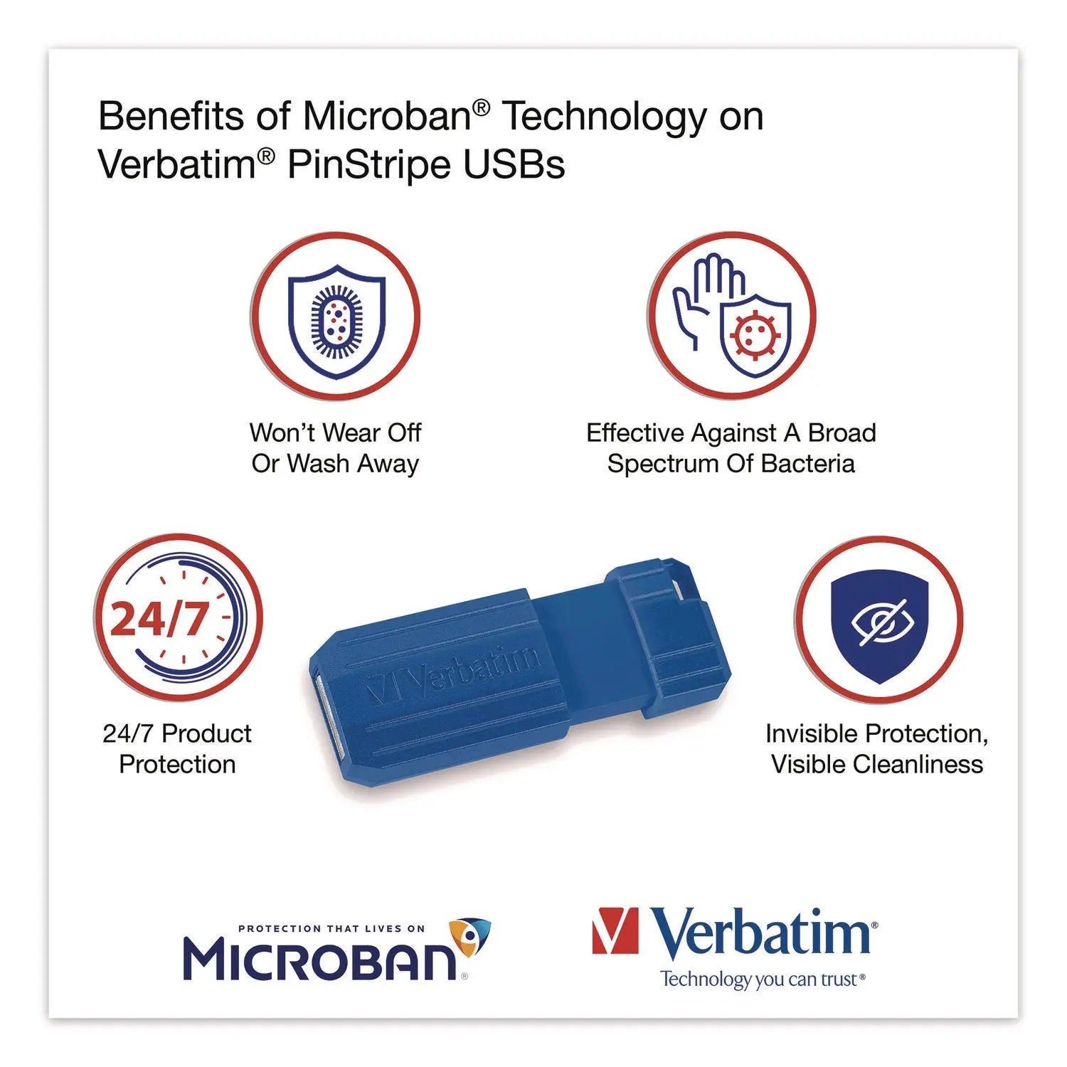 Verbatim® PinStripe USB 2.0 Flash Drive, 128 GB, Blue/Red, 2/Pack Verbatim® Flipcost
