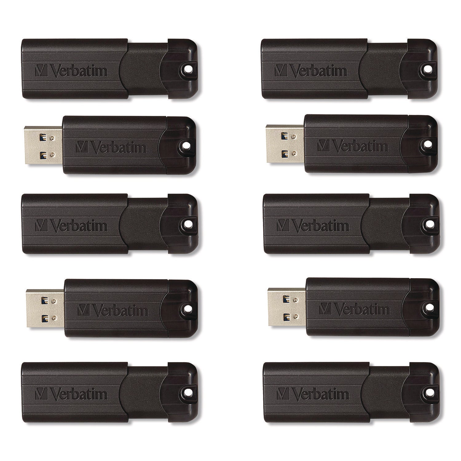 Verbatim® Pinstripe USB 3.2 Flash Drive, 32 GB, Black 10/Pack
