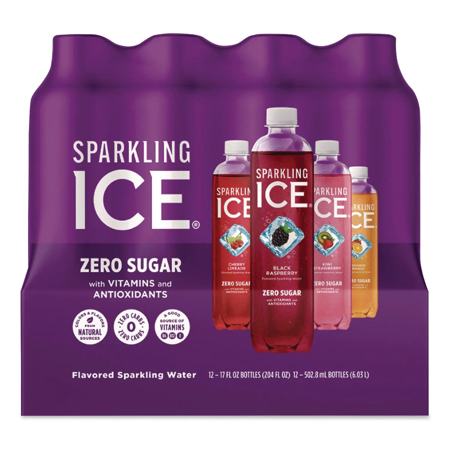 Sparkling ICE® Variety Pack Sparkling Water, Cherry Limeade/Black Raspberry/Orange Mango/Kiwi Strawberry, 17 oz Bottle, 12/Pack Sparkling ICE® Flipcost