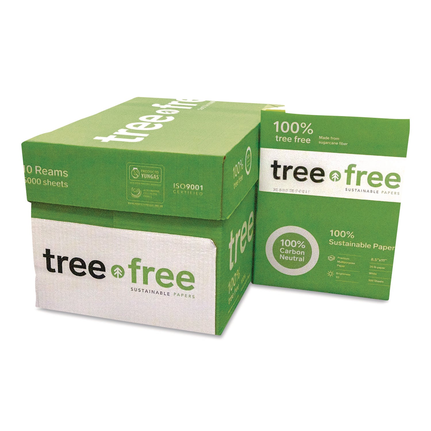 TreeZero™ TreeFree Multipurpose Paper, 92 Bright, 20 lb Bond Weight, 8.5 x 11, White, 500 Sheets/Ream, 10 Reams/Carton