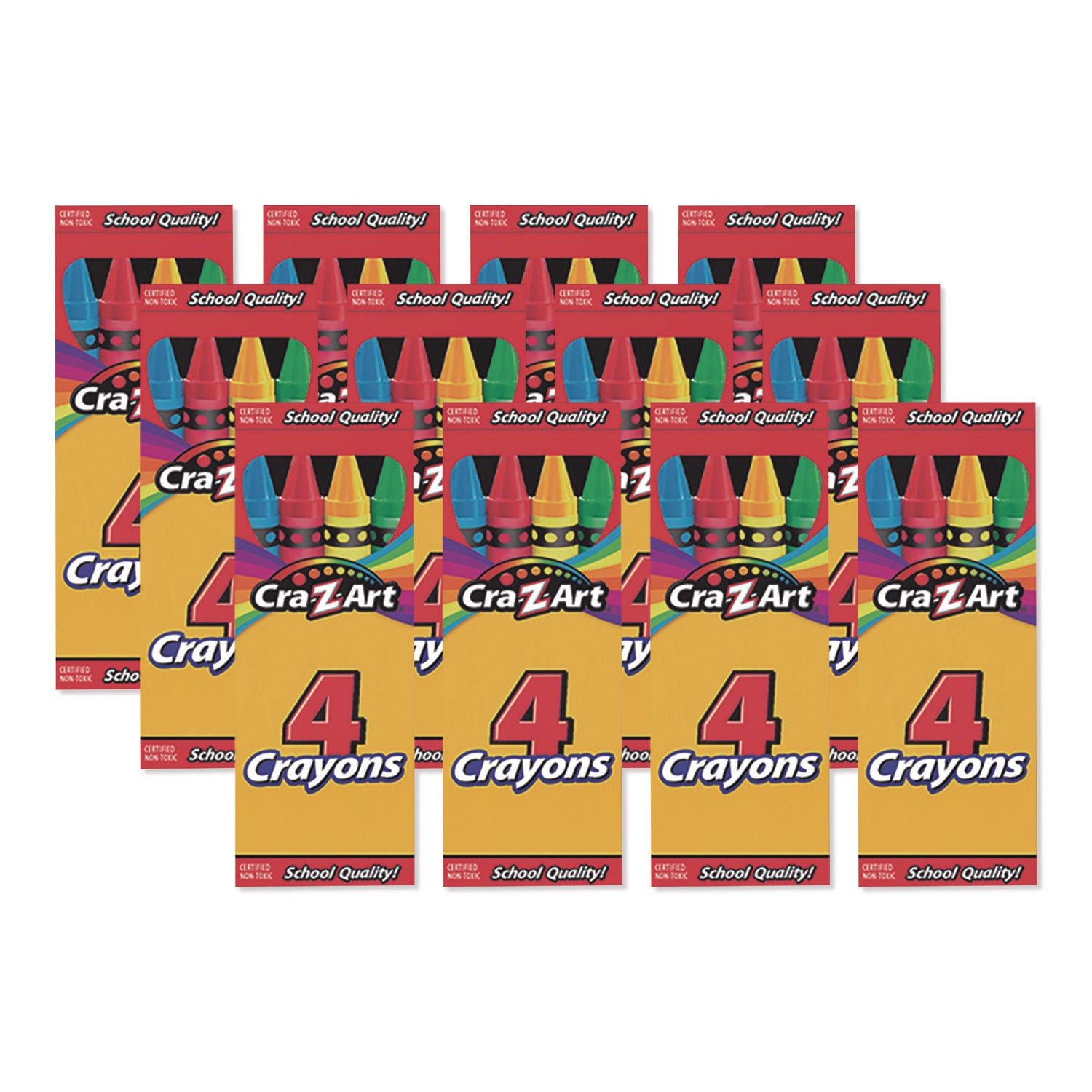 Cra-Z-Art® Crayons, 4 Assorted Colors, 4/Box, 12 Boxes/Pack