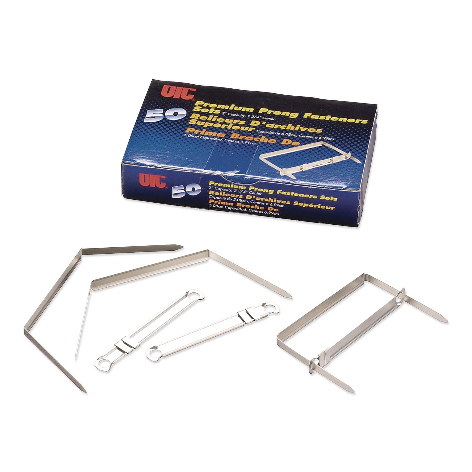 Officemate Two-Prong File Fastener Sets, 2" Capacity, 2.75" Center to Center, Silver, 50/Box