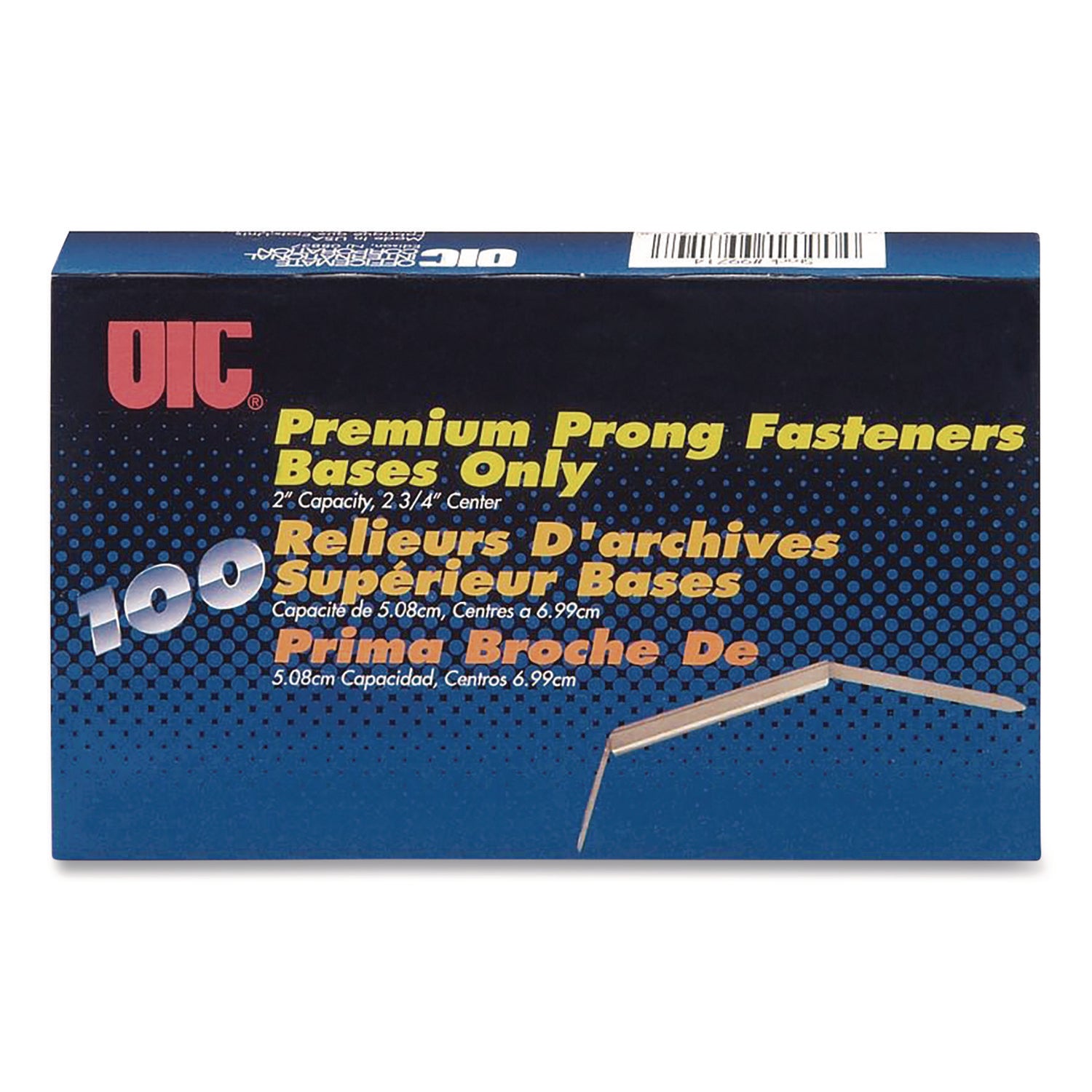 Officemate Prong Fastener Base, 2" Capacity, 2.75" Center to Center, Silver, 100/Box
